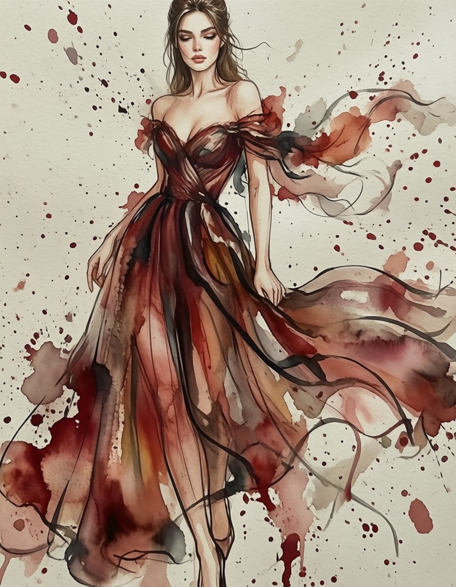Elegant Red-Gown Fashion Illustration — AI generated image