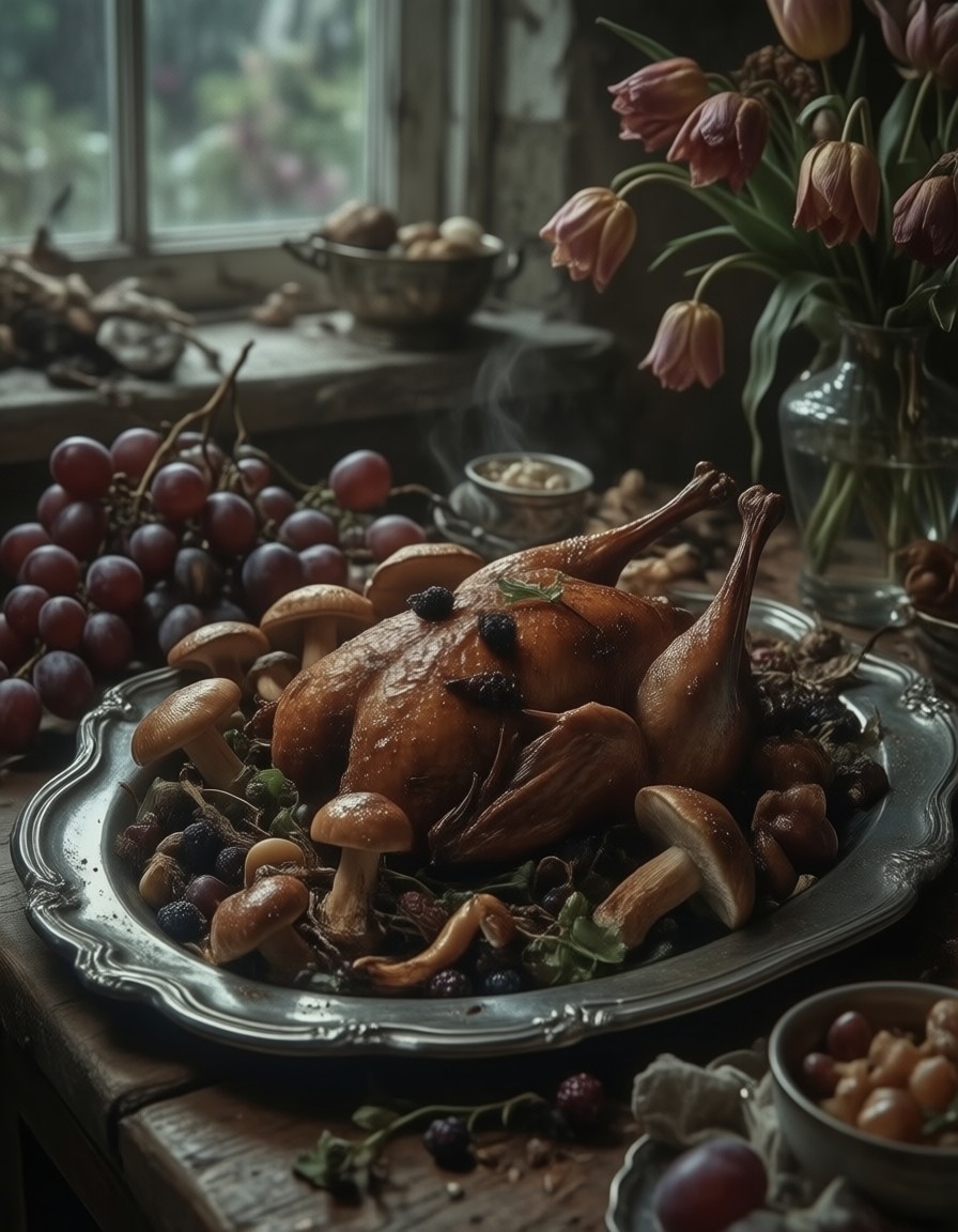 Roasted Pheasant Vanitas Still Life — AI generated image