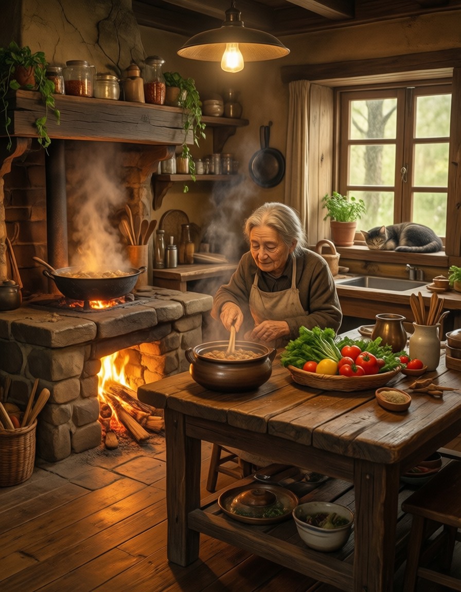 Grandmother's Cozy Stew Kitchen — AI generated image