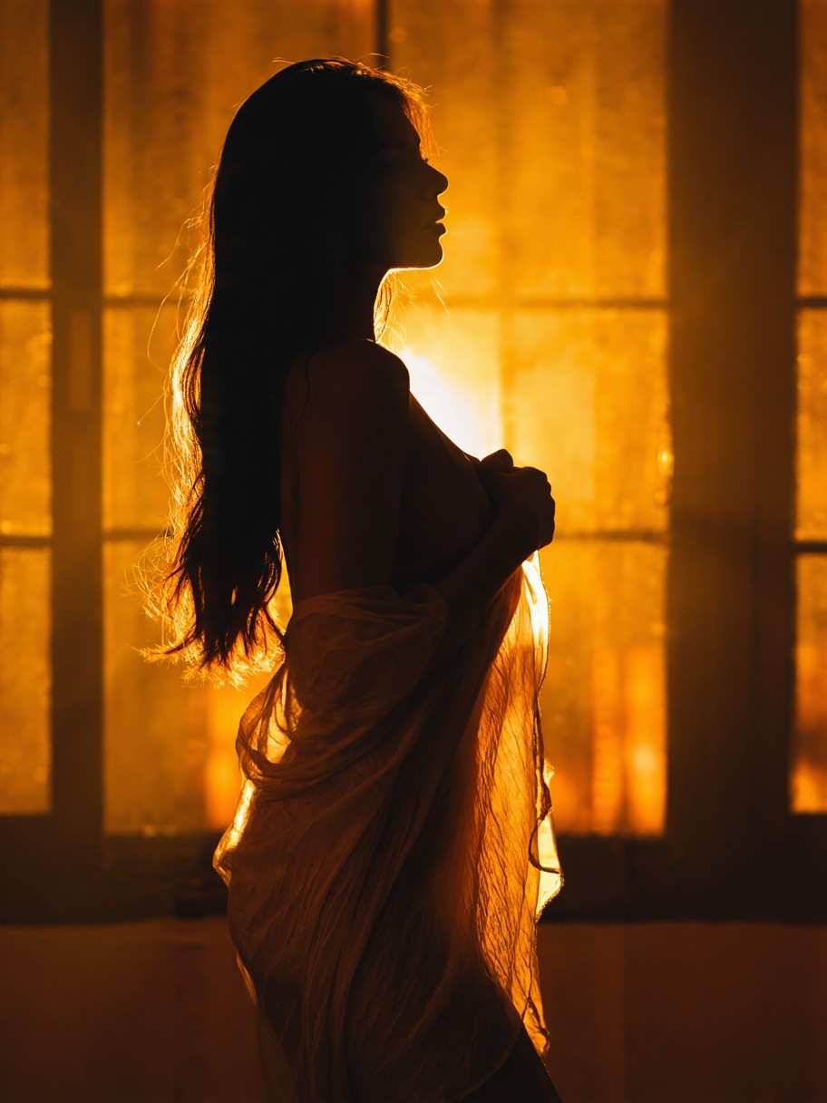 Sensual Silhouette in Sunset Glow — AI generated image