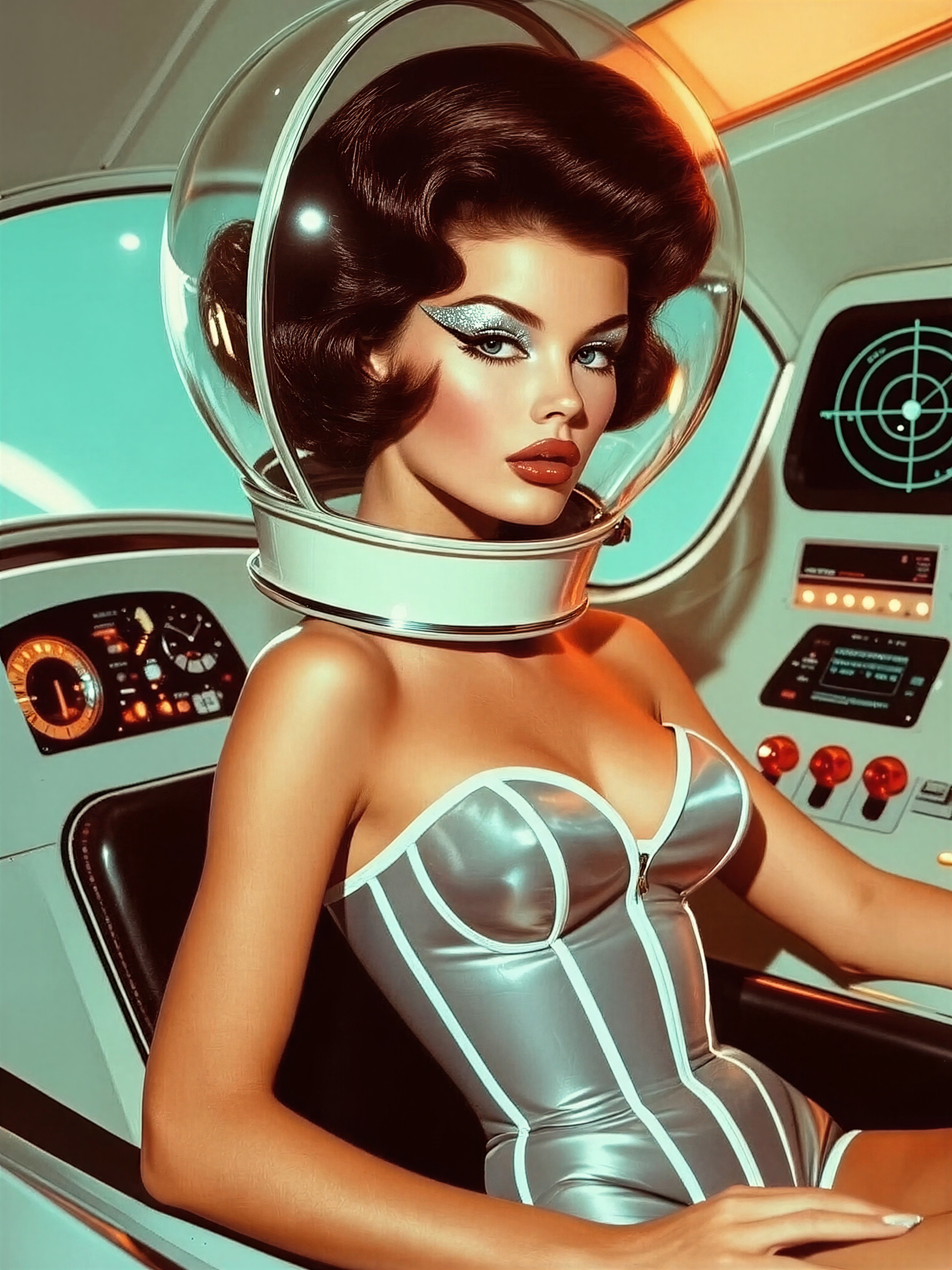 Retro Futuristic Woman in Space Cockpit — AI generated image
