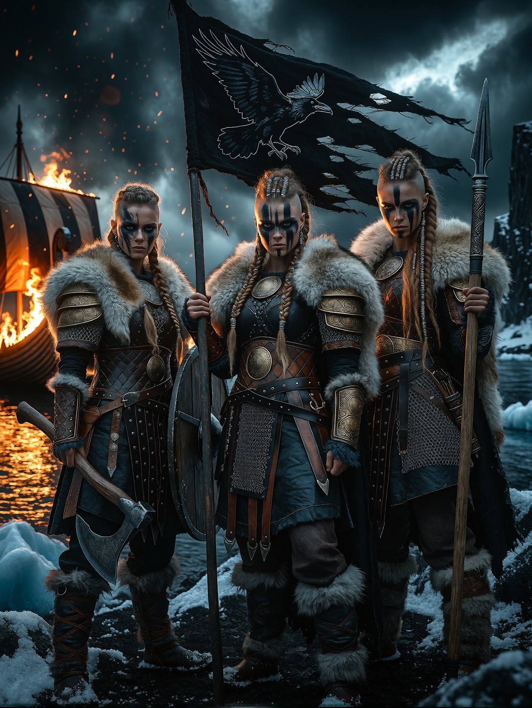 Epic Cinematic Portrait Of Three Viking Warriors — AI generated image