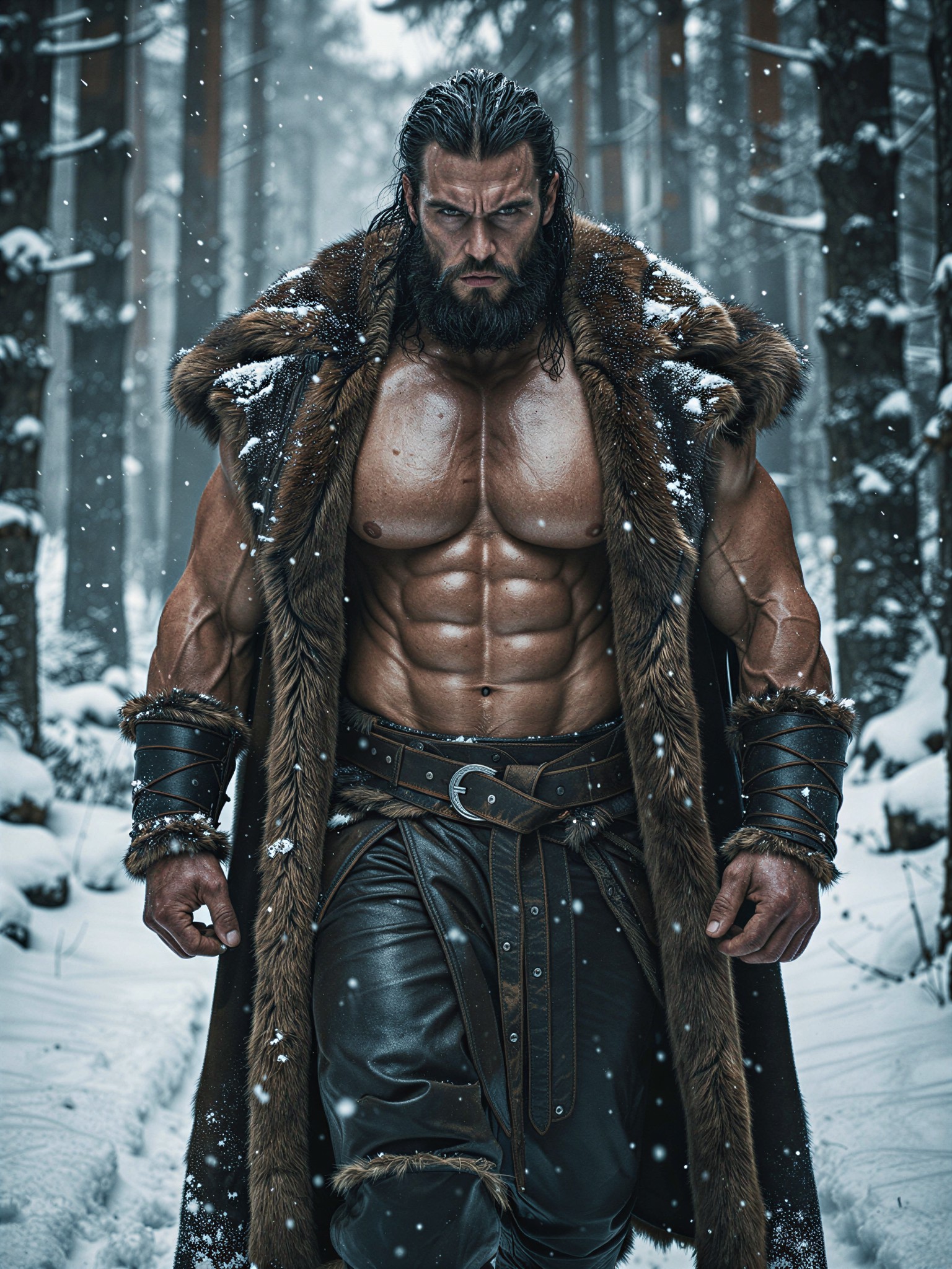 Towering Warrior in Winter Forest — AI generated image