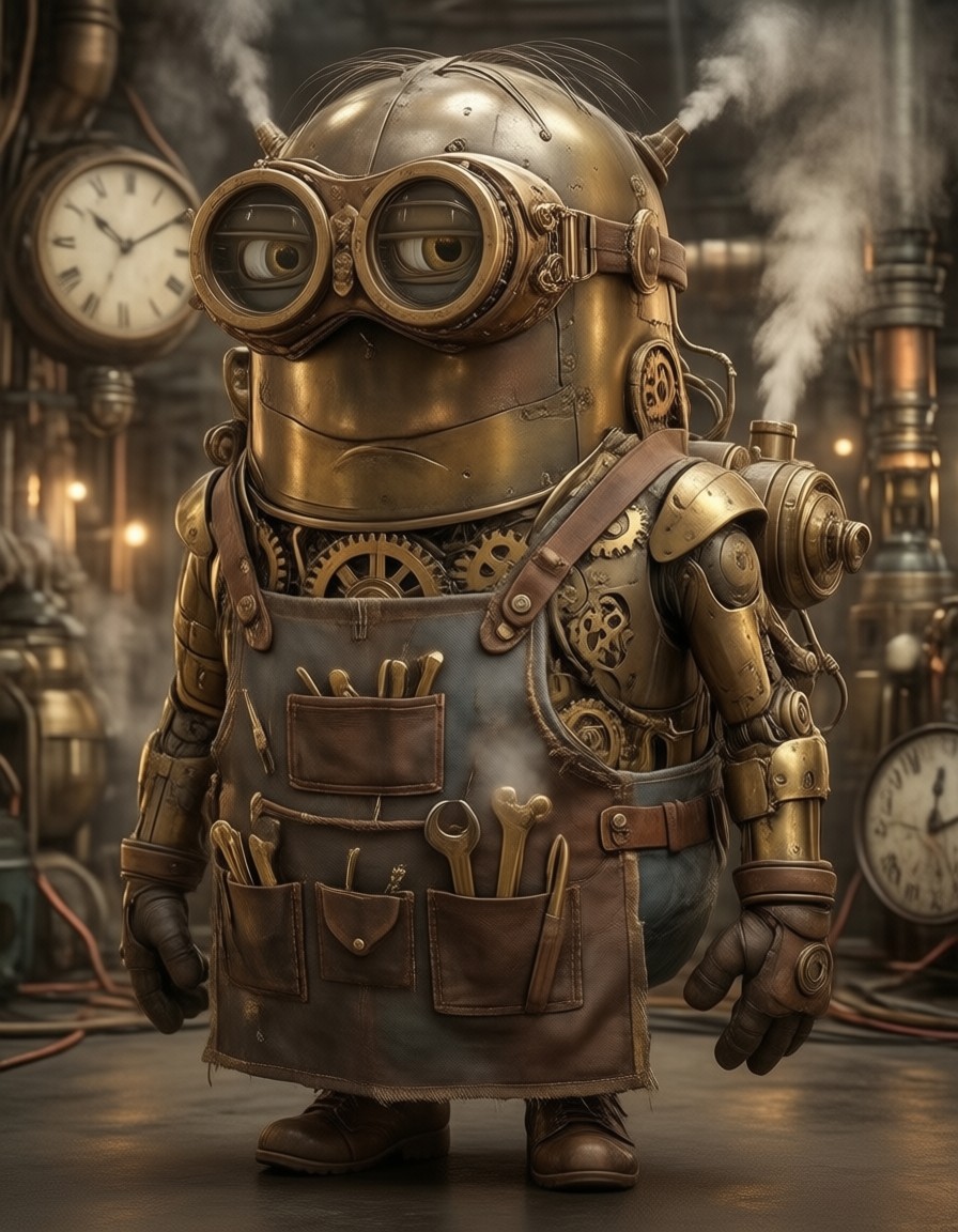 Steampunk Minion in Brass Factory — AI generated image