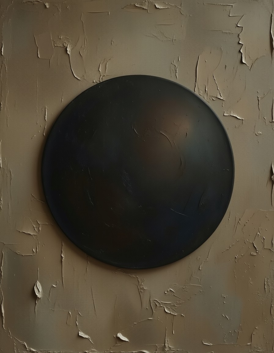 Contemplative Black Circle on Beige Canvas — AI generated image