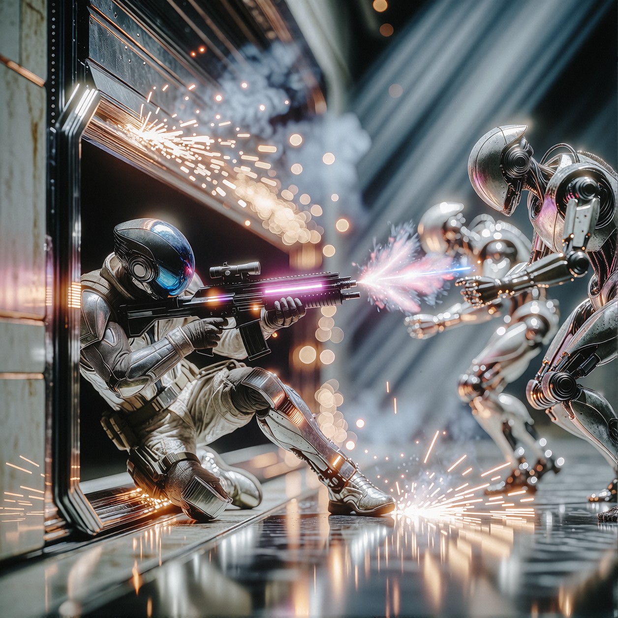 Sci-Fi Mercenary Under Blast Door — AI generated image
