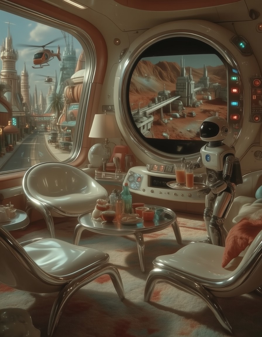 Space-Age Living Room 1960s Vision — AI generated image