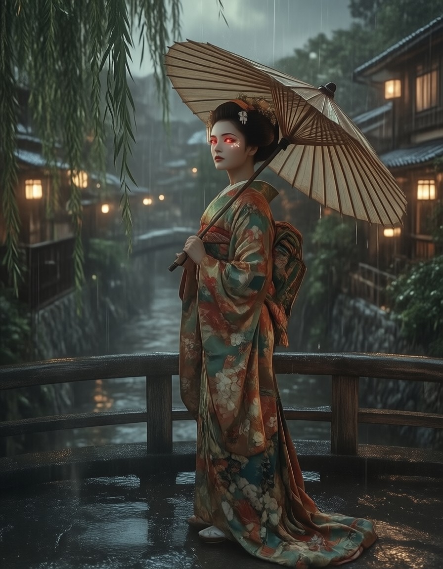 Cinematic Maiko at Kyoto Dusk — AI generated image