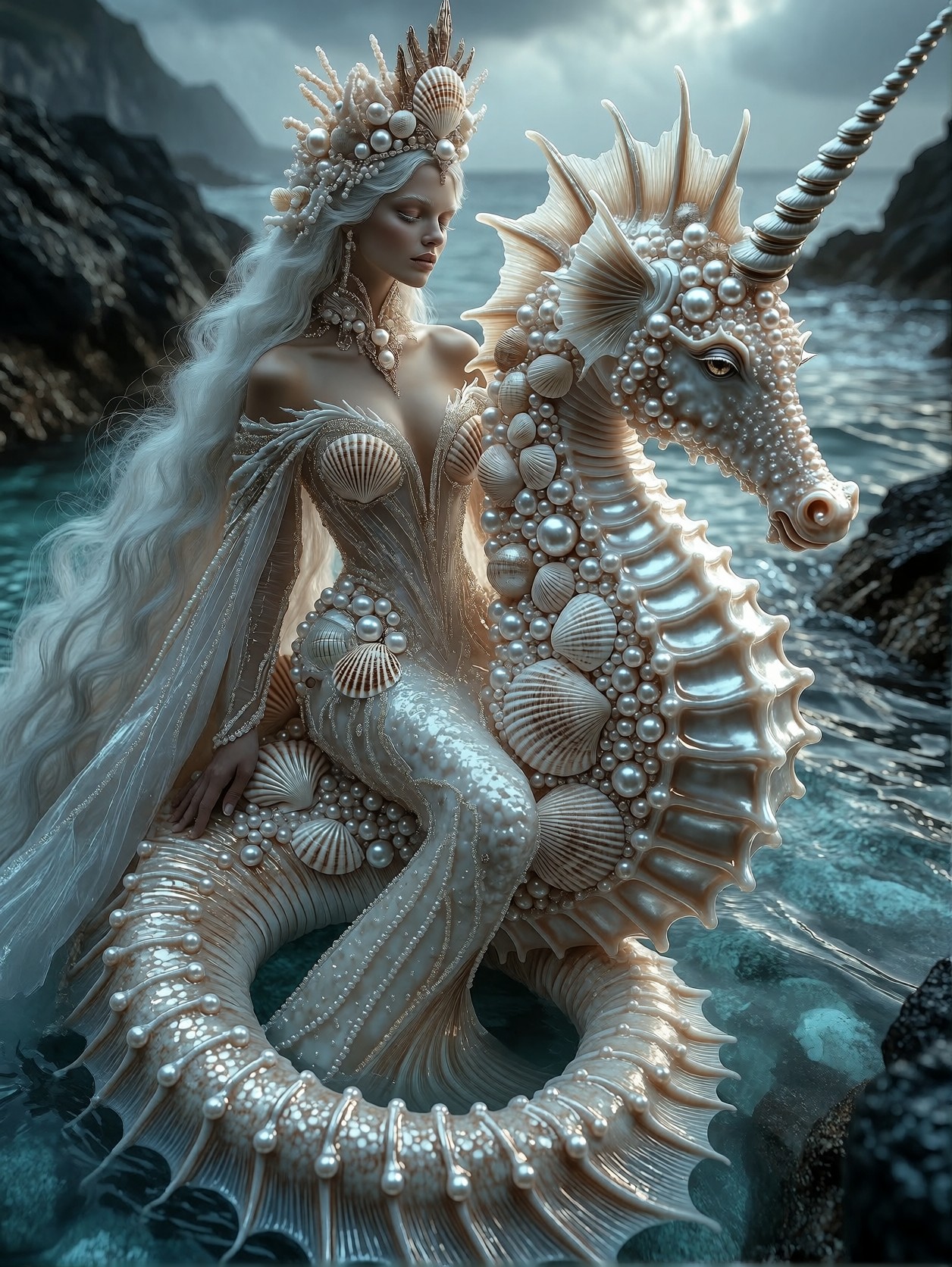 Sea Empress on Mythical Dragon — AI generated image