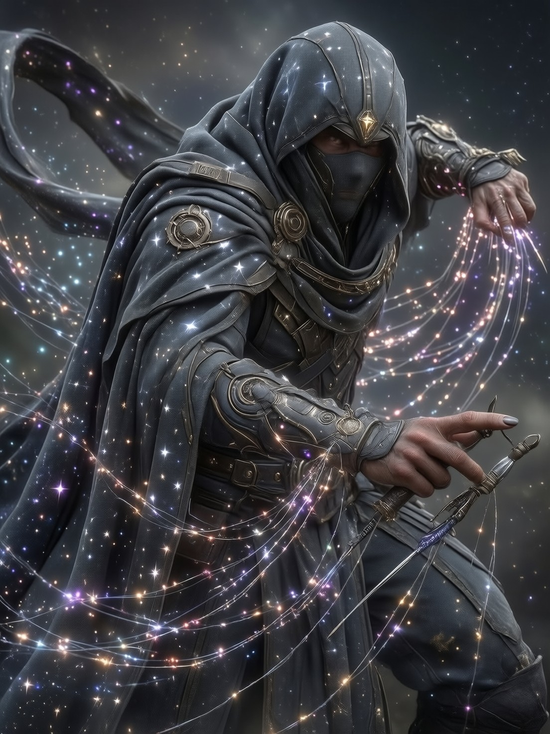 Starry Cloak Stealth Warrior — AI generated image