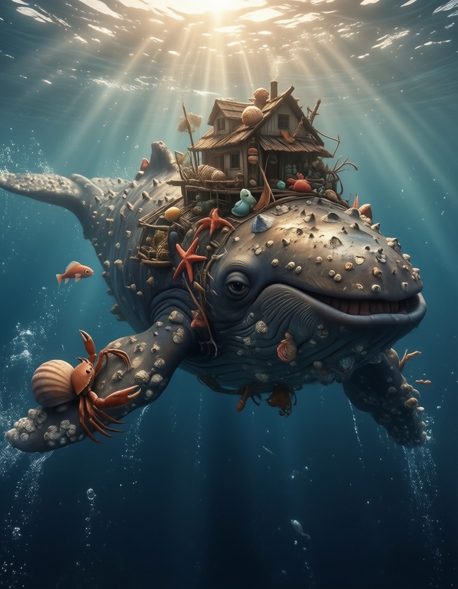 Whale's Underwater Family — AI generated image