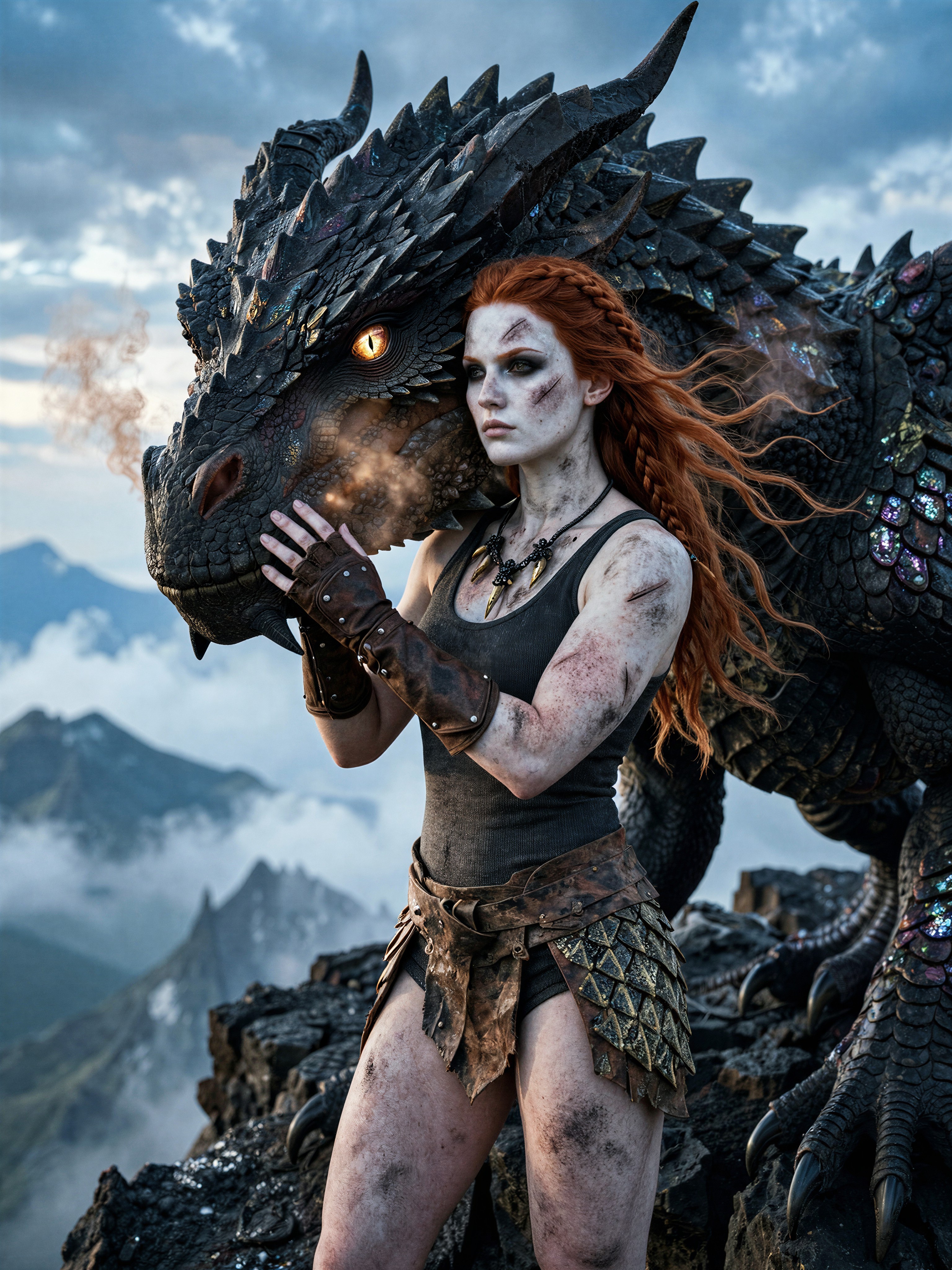 Dragon-Keeper and Ancient Dragon at Sunrise — AI generated image