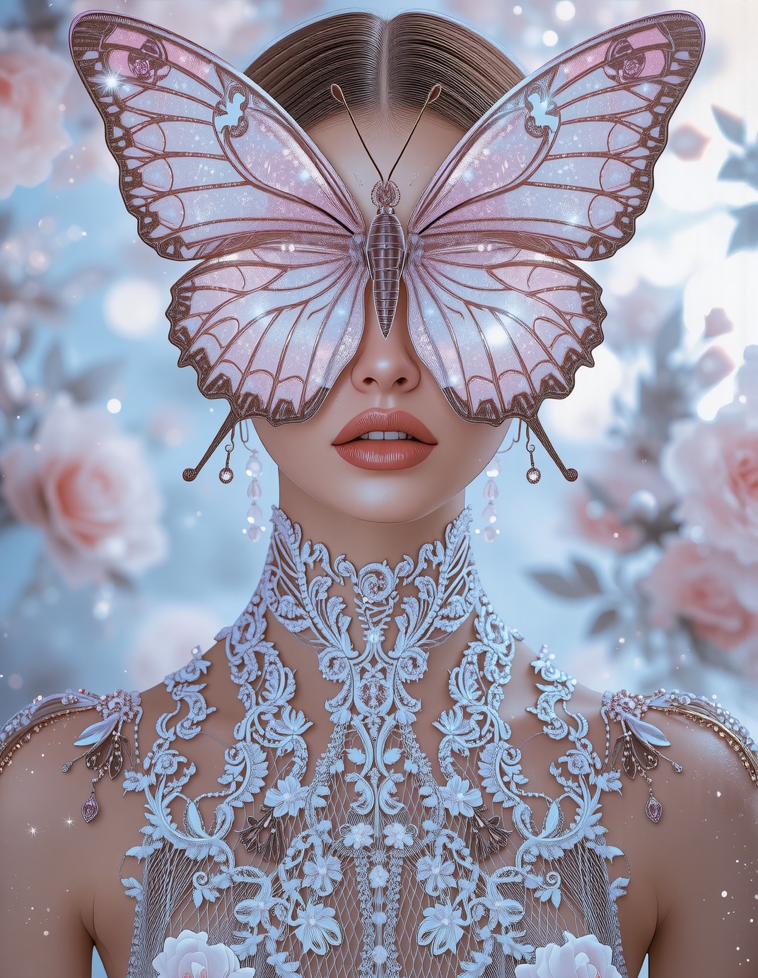 Ethereal Woman with Translucent Butterfly — AI generated image