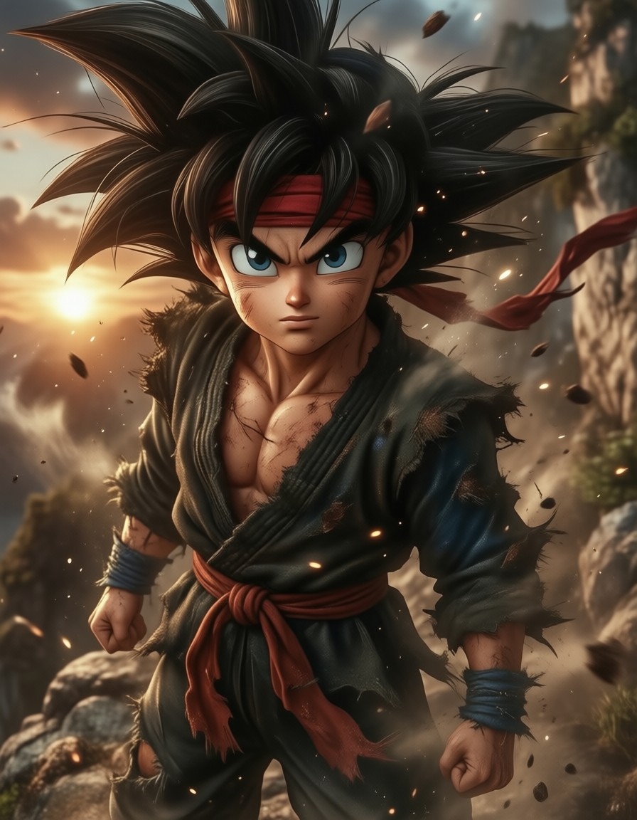 Determined Hero on Sunset Cliff — AI generated image