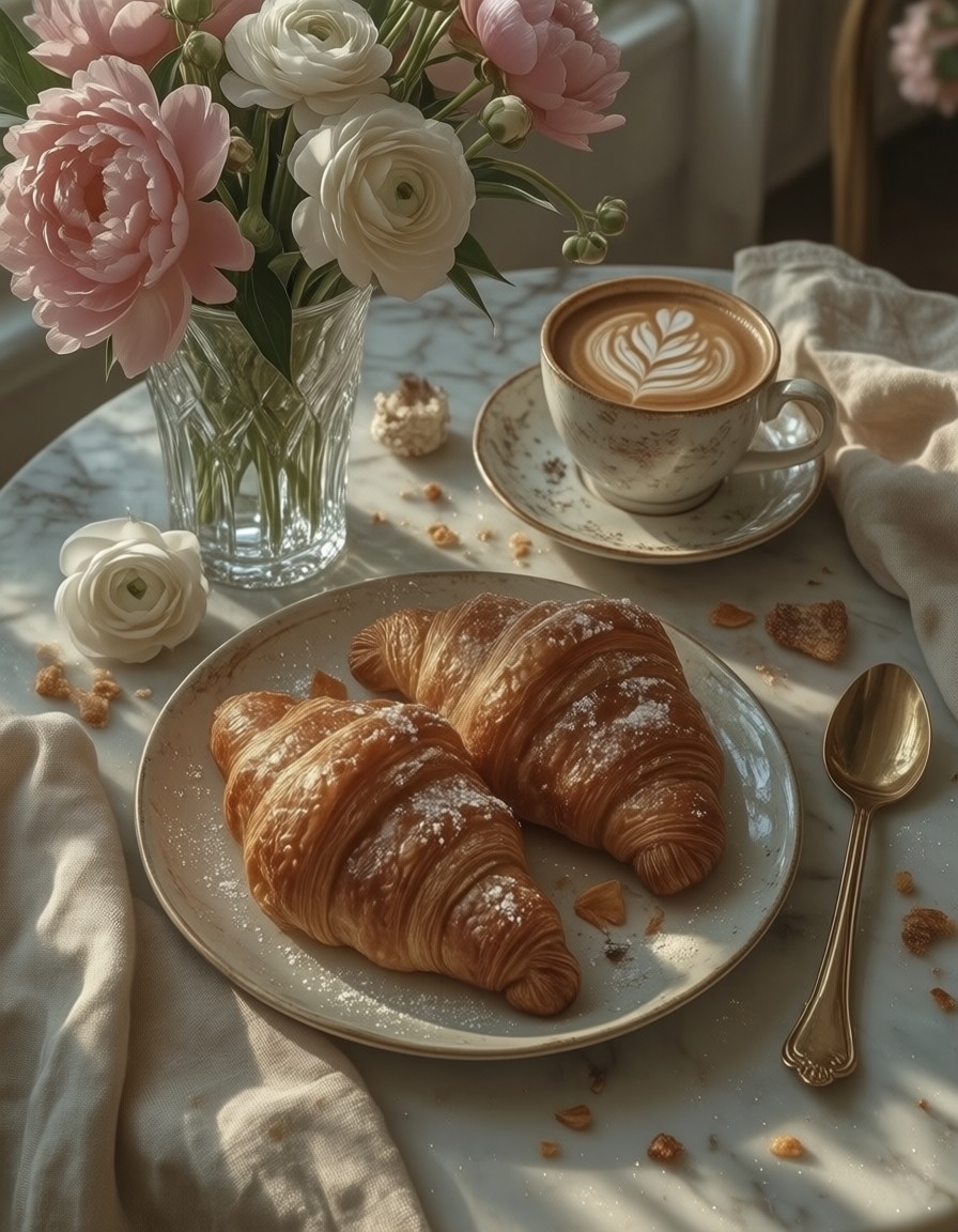 Golden Croissants & Blooms — AI generated image
