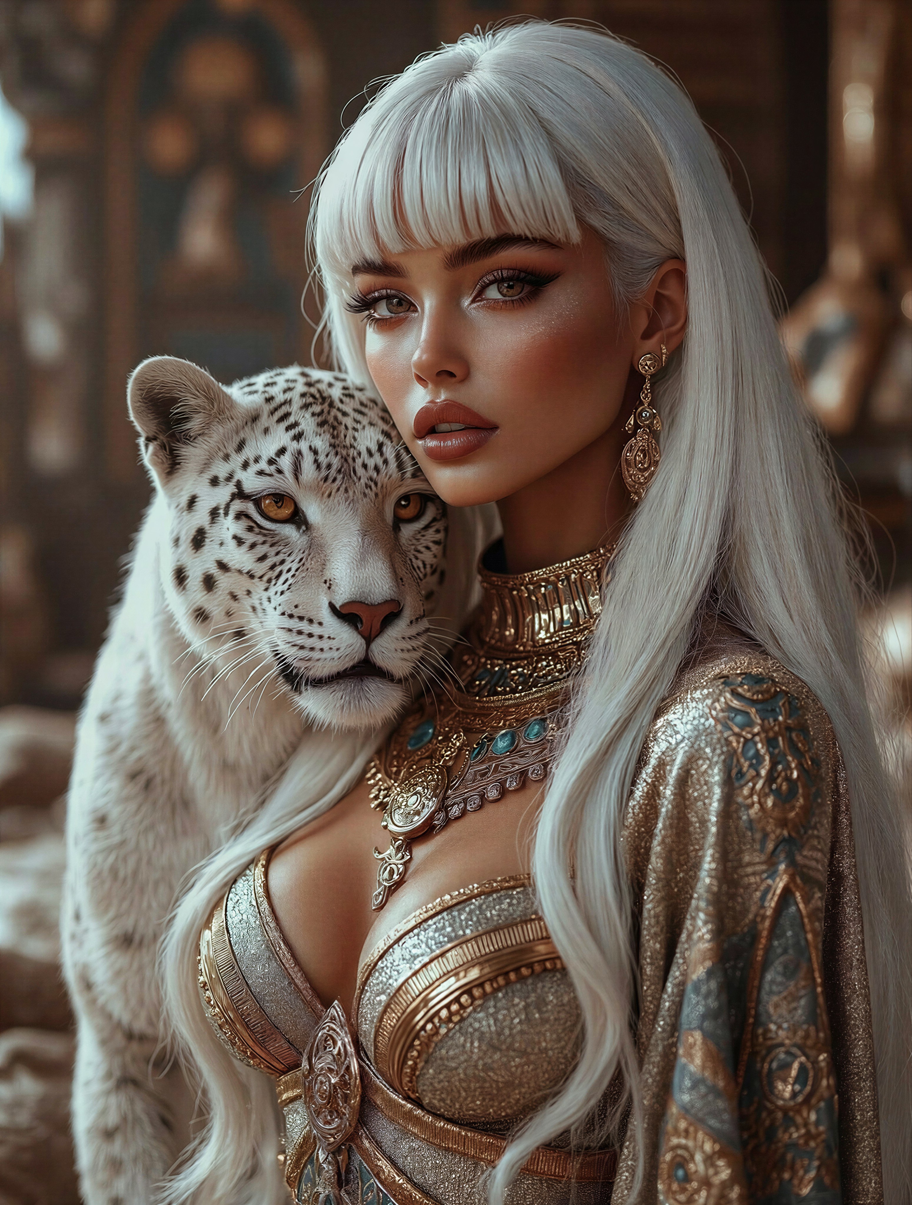 Regal Fantasy Woman with Leopard — AI generated image