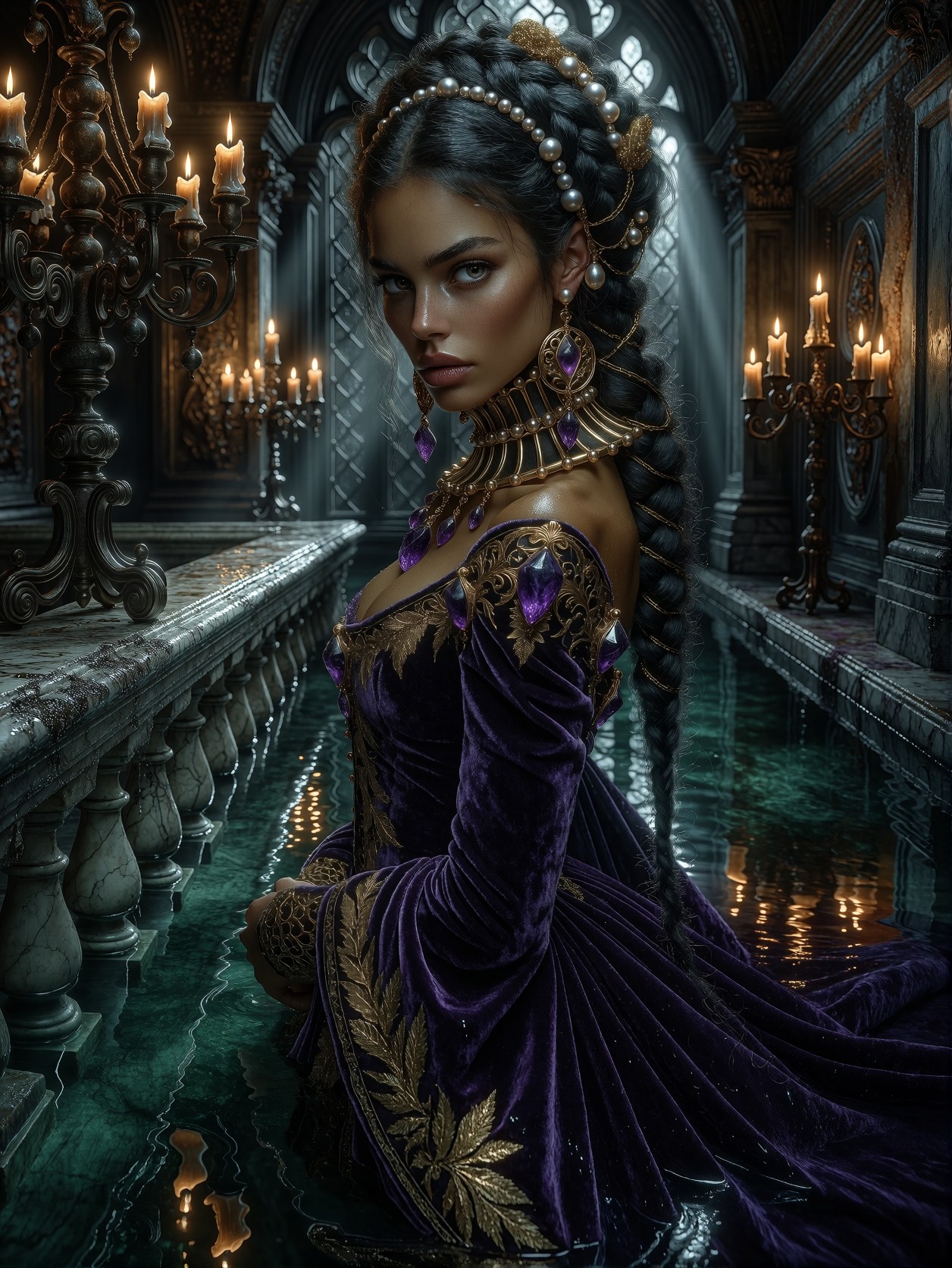 Mysterious Woman in Opulent Renaissance Palace — AI generated image