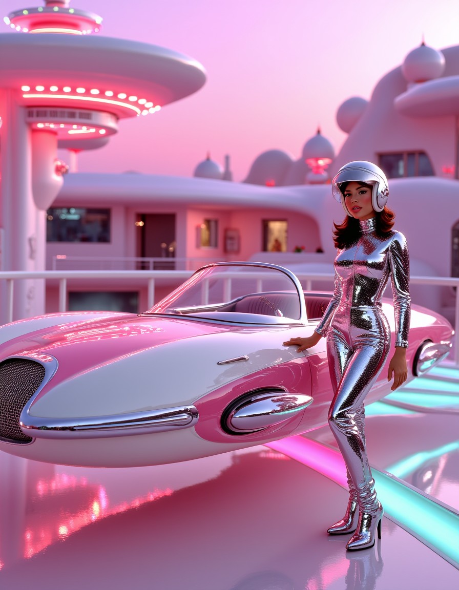 Retro Futuristic Flying Car in Neon City — AI generated image