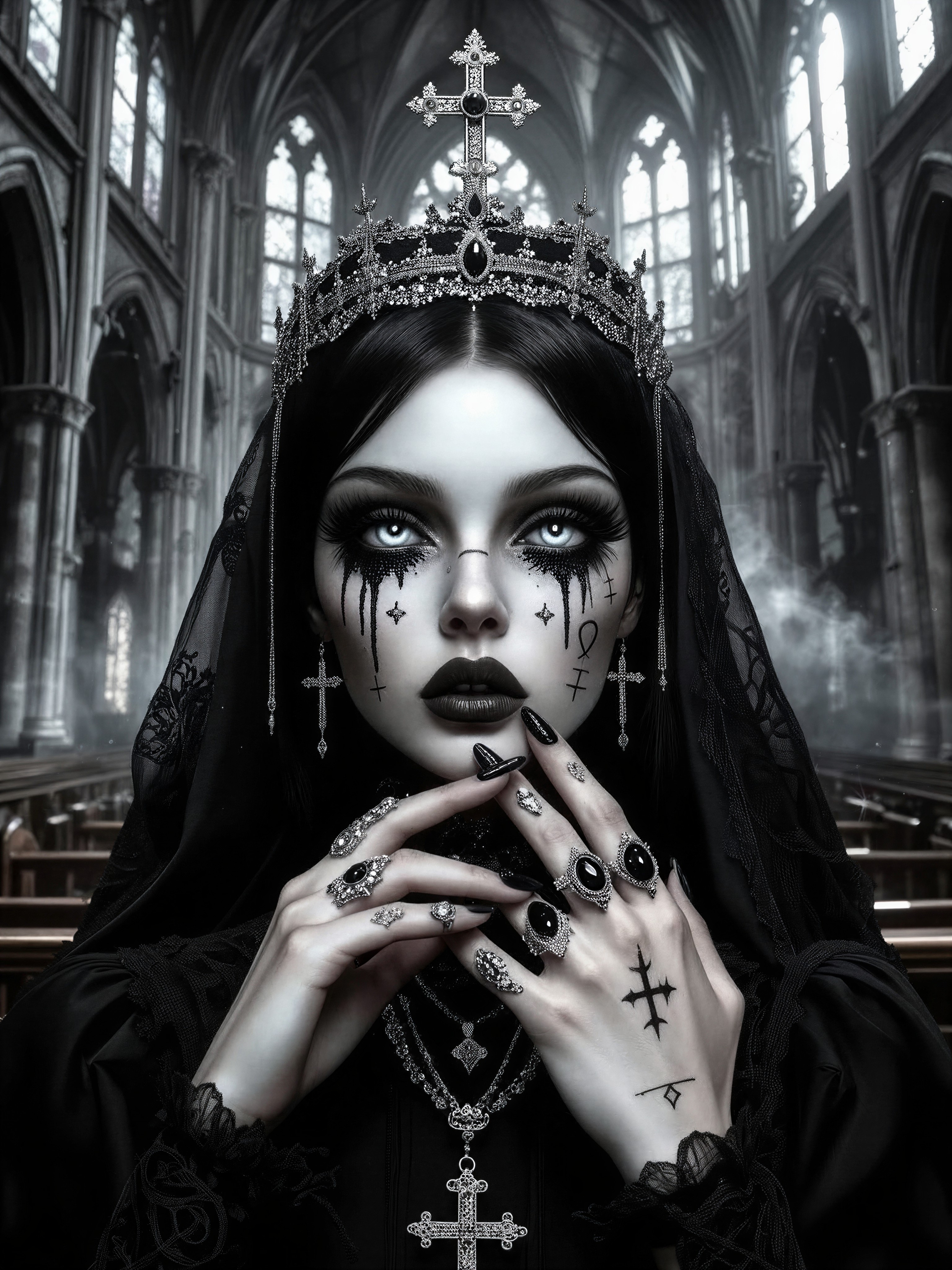 Gothic Nun in Ancient Cathedral — AI generated image