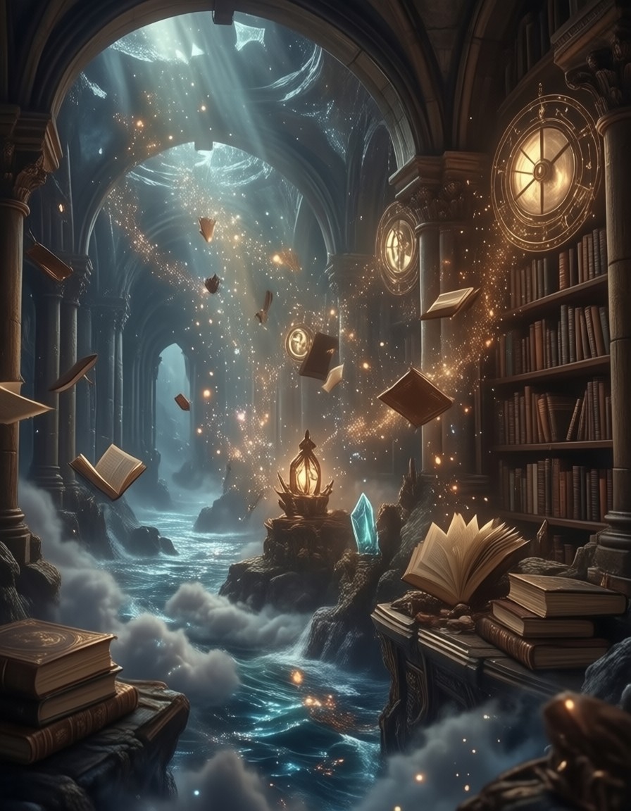 Ancient Skybound Library — AI generated image