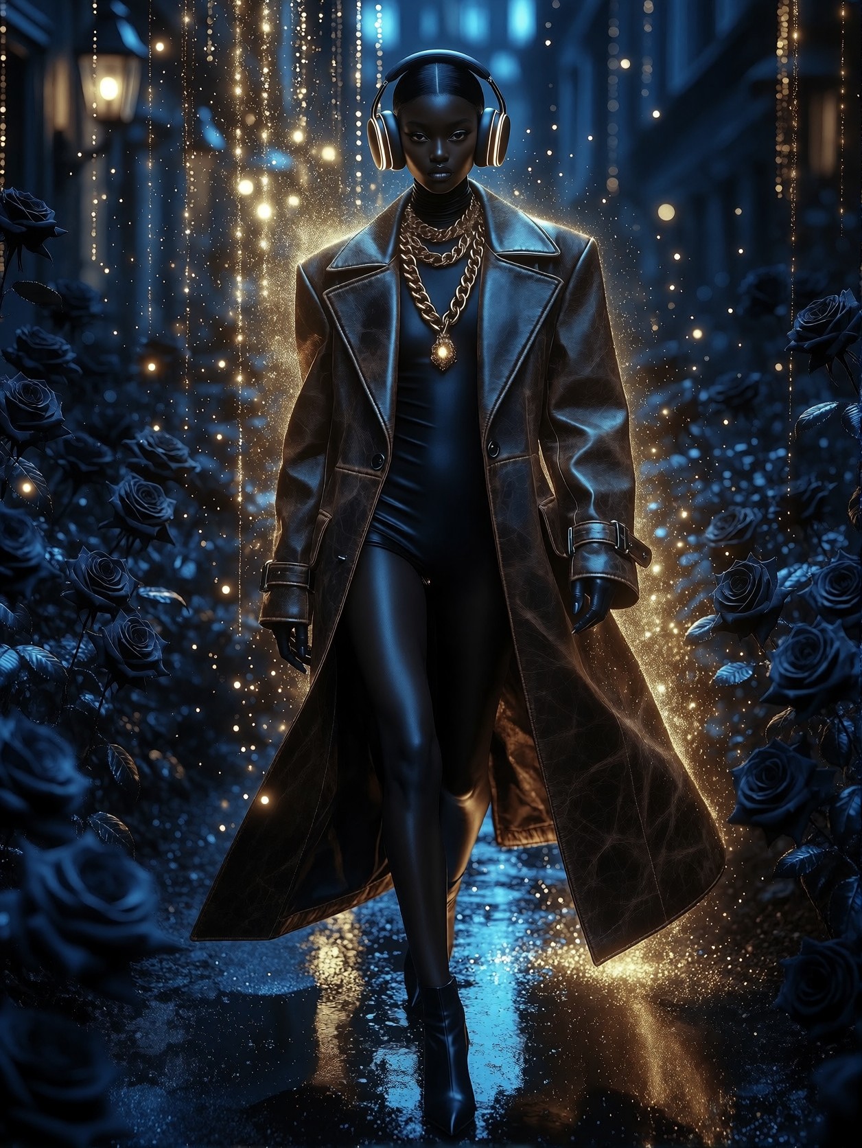 Statuesque Model in Magical Urban Garden — AI generated image