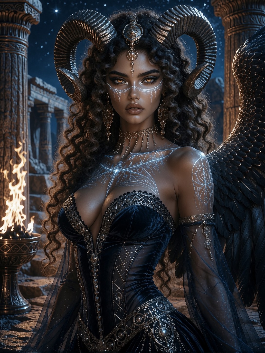Chimera Goddess On Starry Terrace — AI generated image