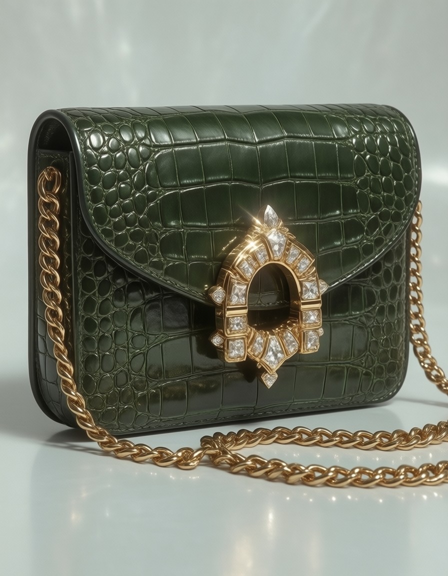 Aurelia Emerald Crocodile Clutch Bag — AI generated image