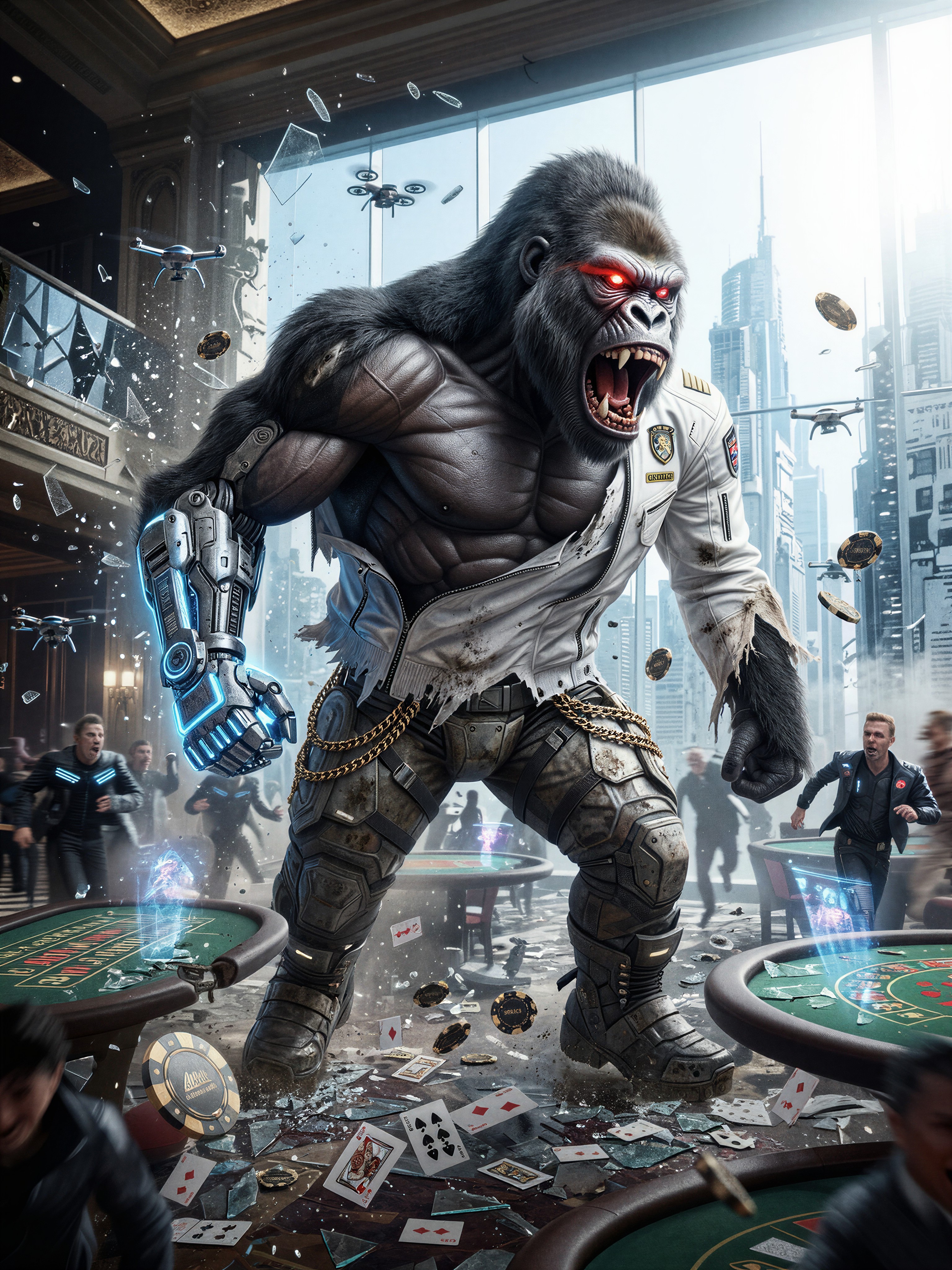 Cyberpunk Gorilla Enforcer in Casino Chaos — AI generated image