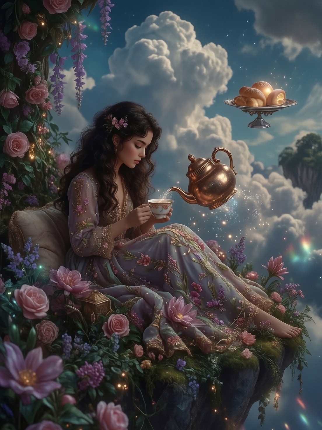 Young Girl with Enchanted Tea — AI generated image