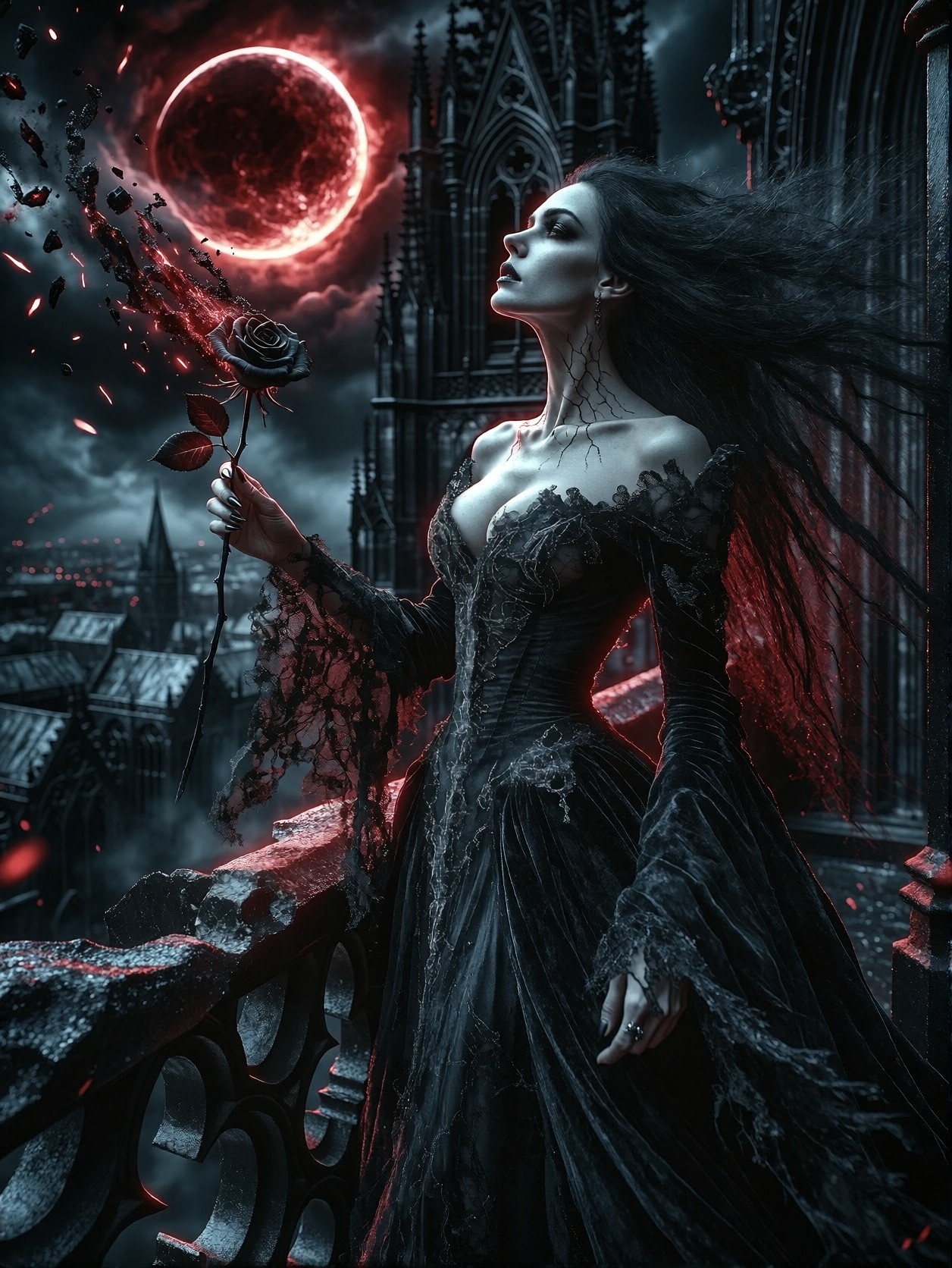 Dark Sorceress Under Blood Eclipse — AI generated image