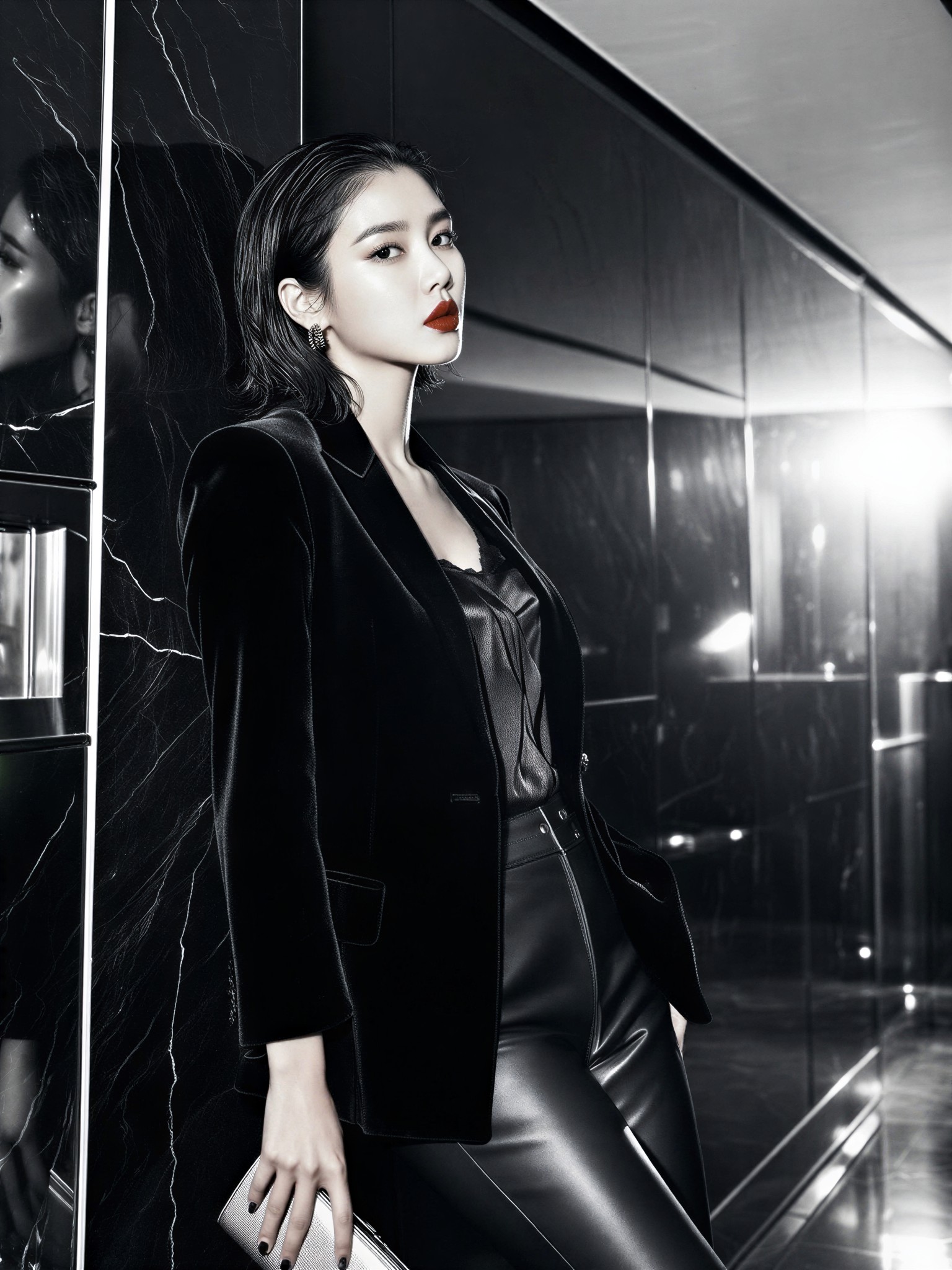 Sophisticated Monochrome Glamour Portrait — AI generated image
