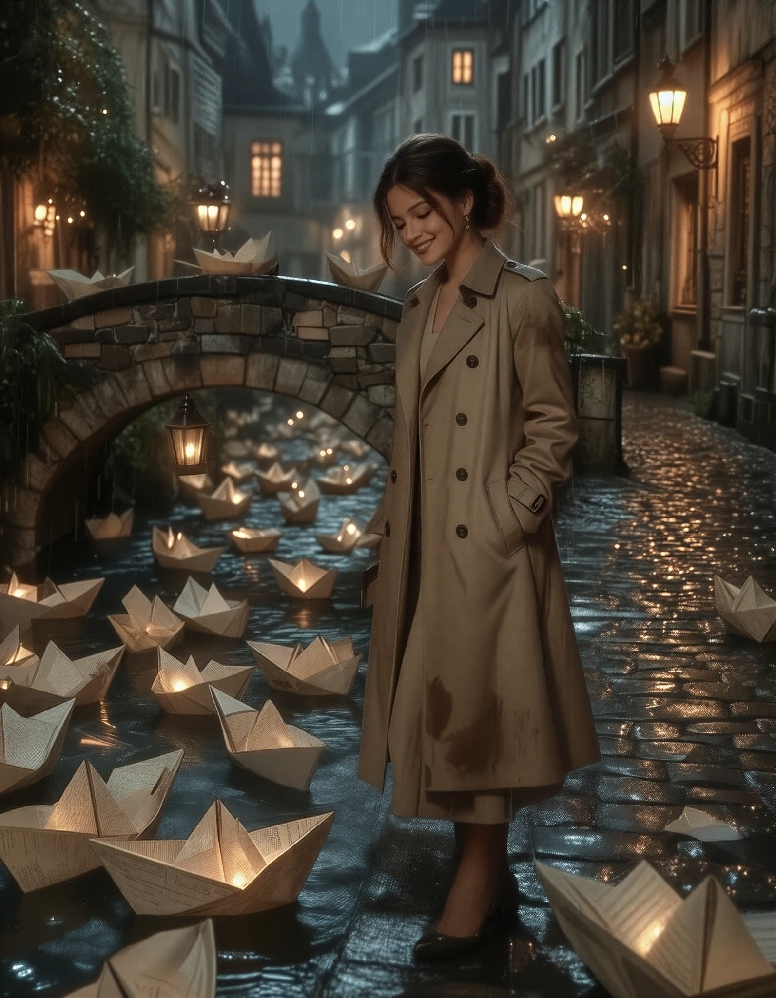 Elegant Woman with Enchanted Boats — AI generated image