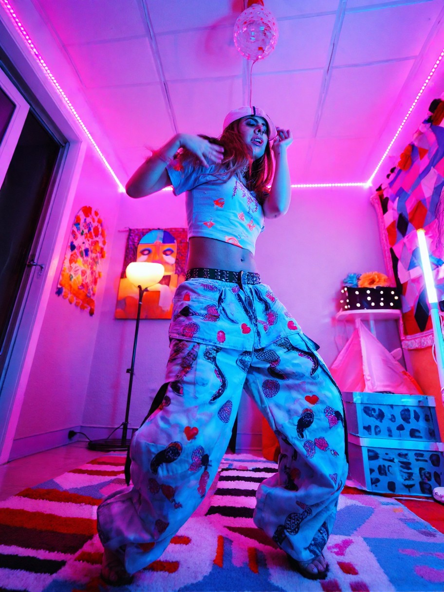 Vibrant Bedroom Dance with Neon Lights — AI generated image