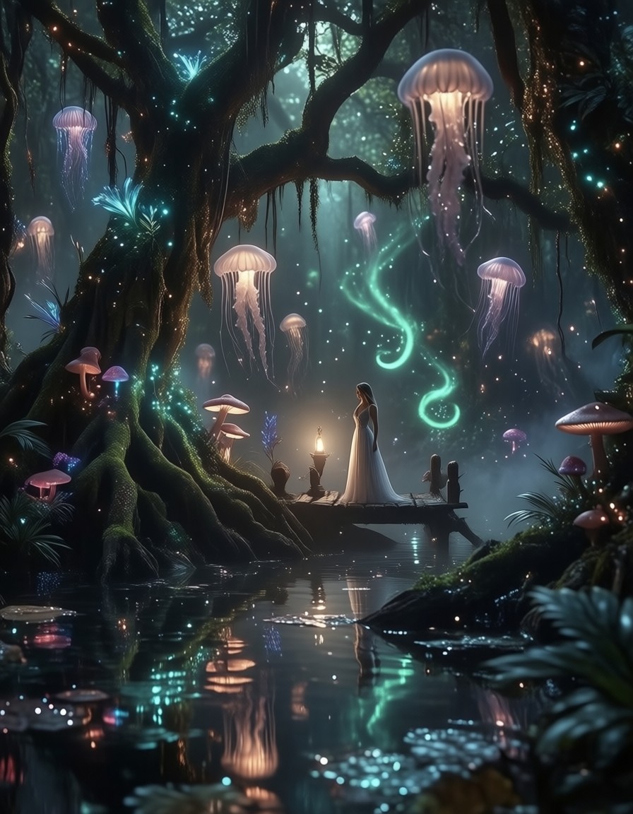 Bioluminescent Mangrove Enchantment — AI generated image
