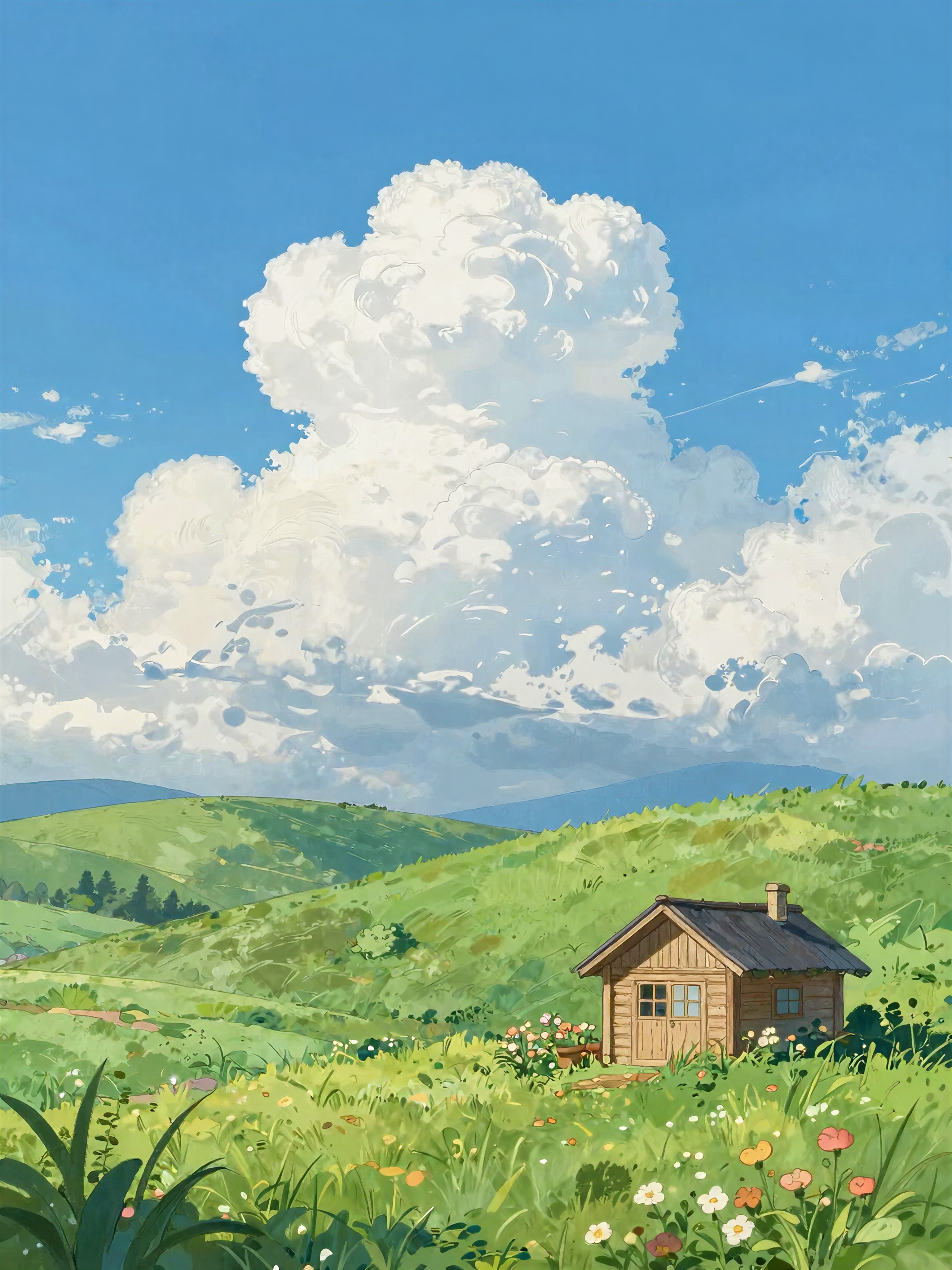 Whimsical Cottage in Lush Hills — AI generated image