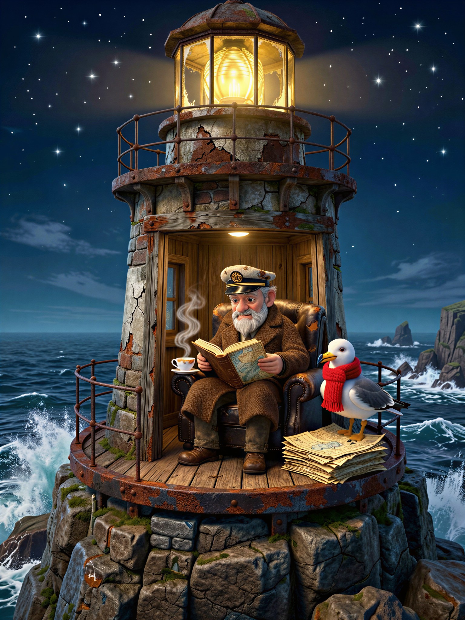 Cozy Lighthouse Friends — AI generated image