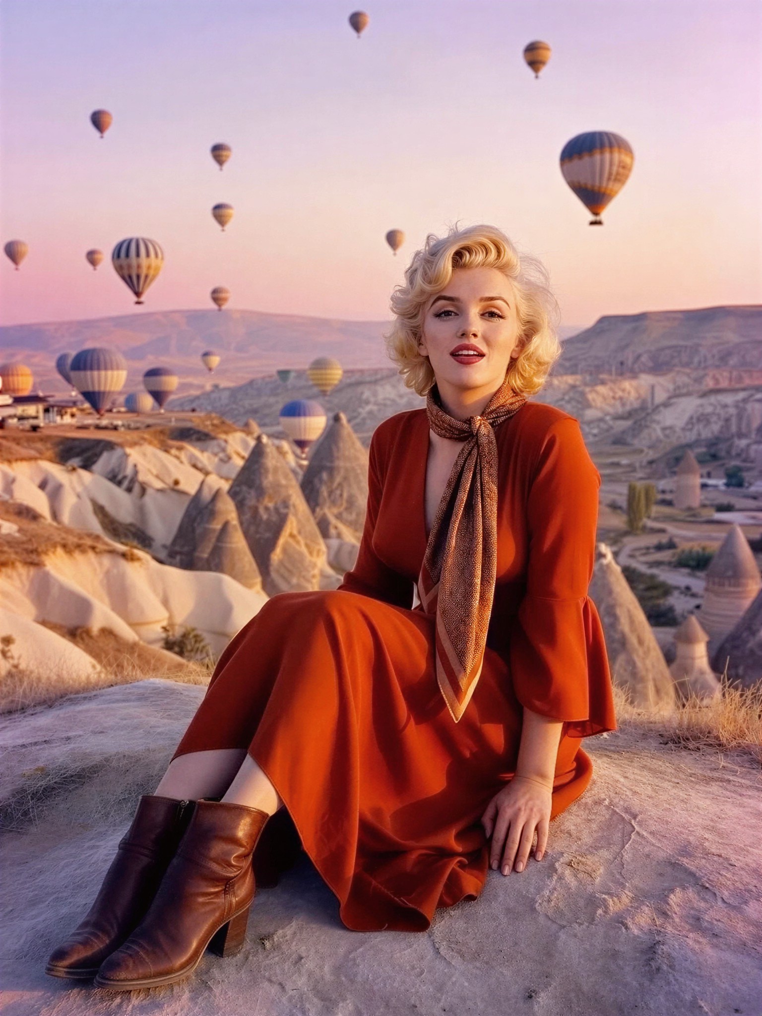 Marilyn Monroe in Cappadocia Sunrise — AI generated image