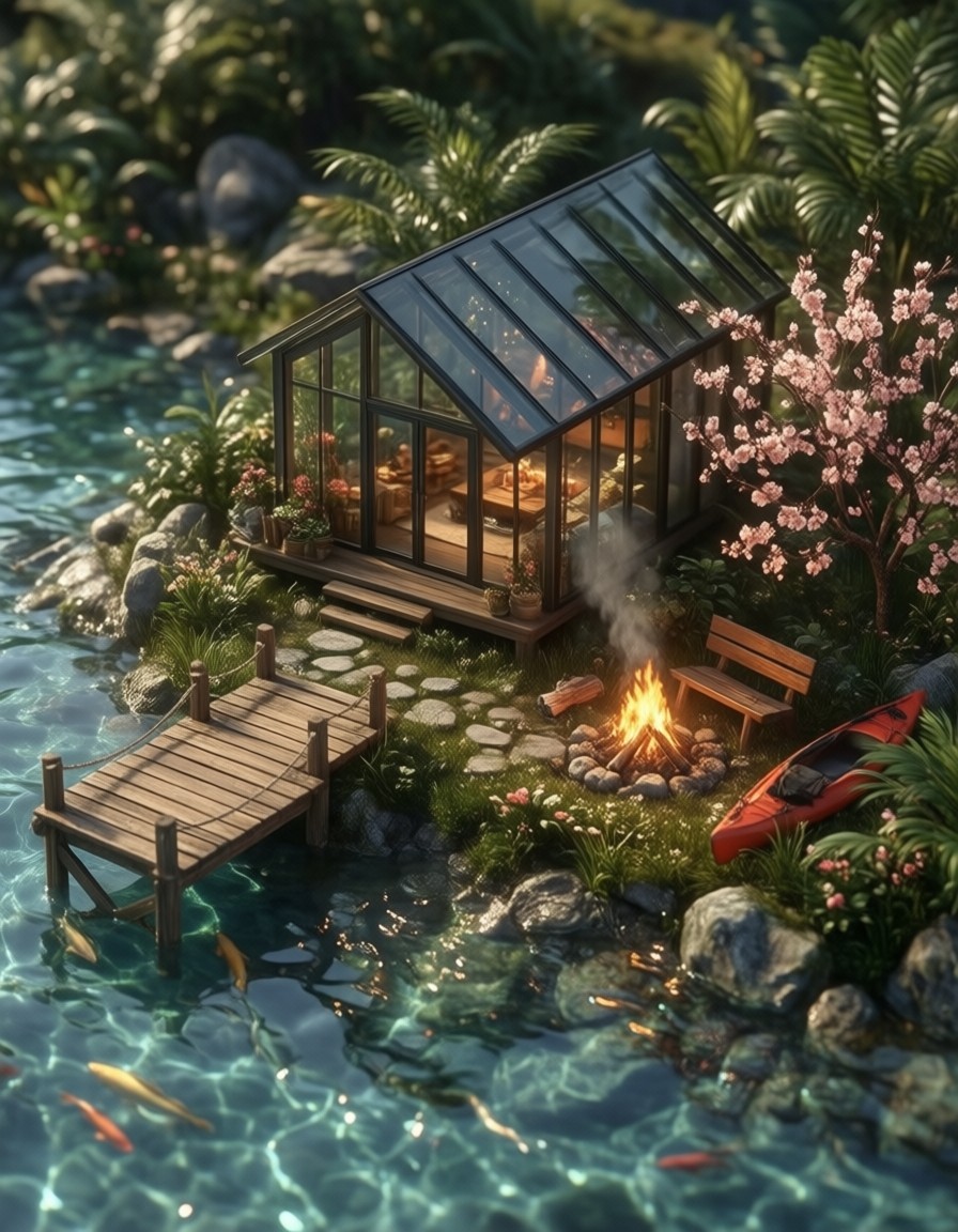 Serene Modern Glass Cabin on Island — AI generated image