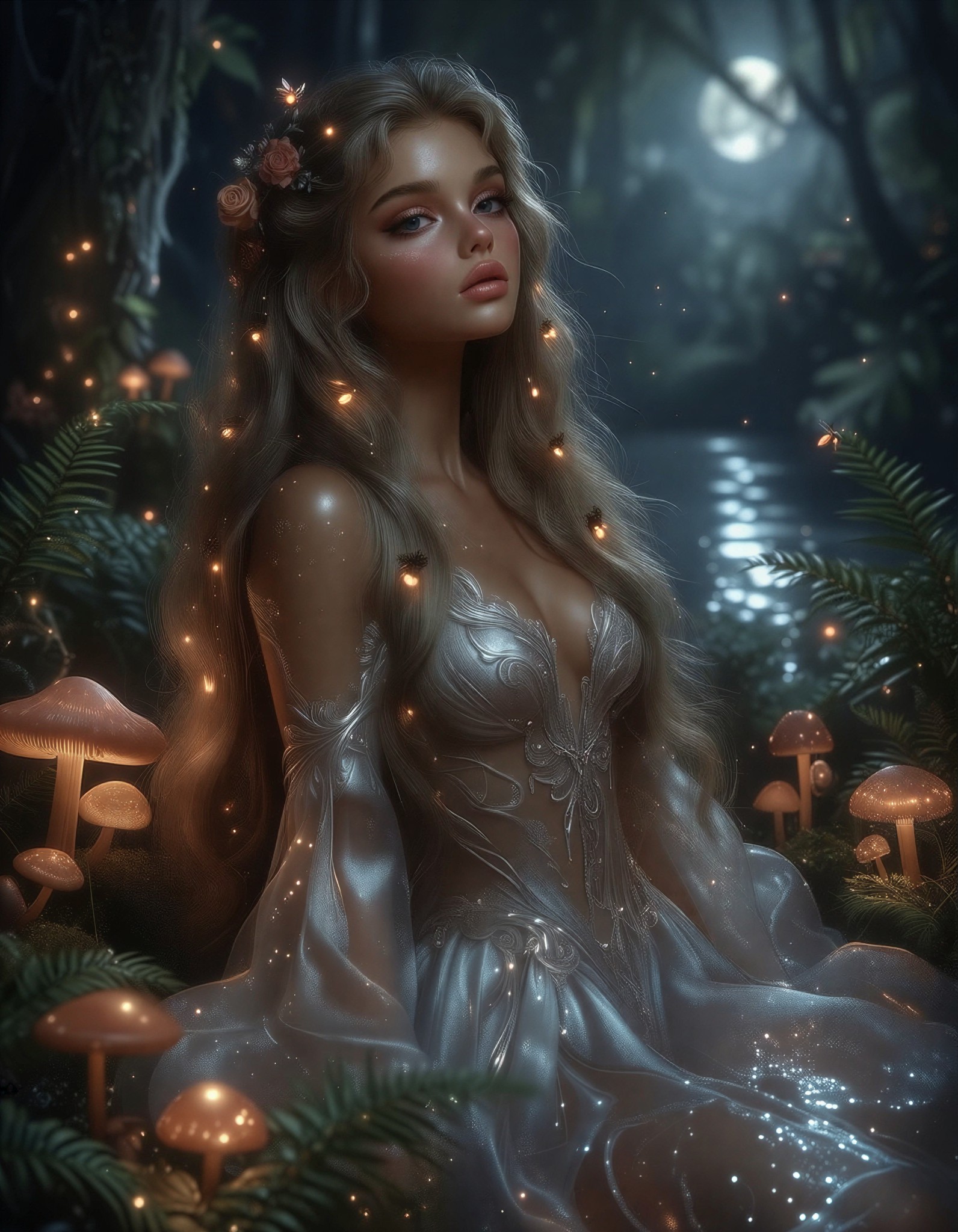 Enchanted Girl in Luminous Forest — AI generated image