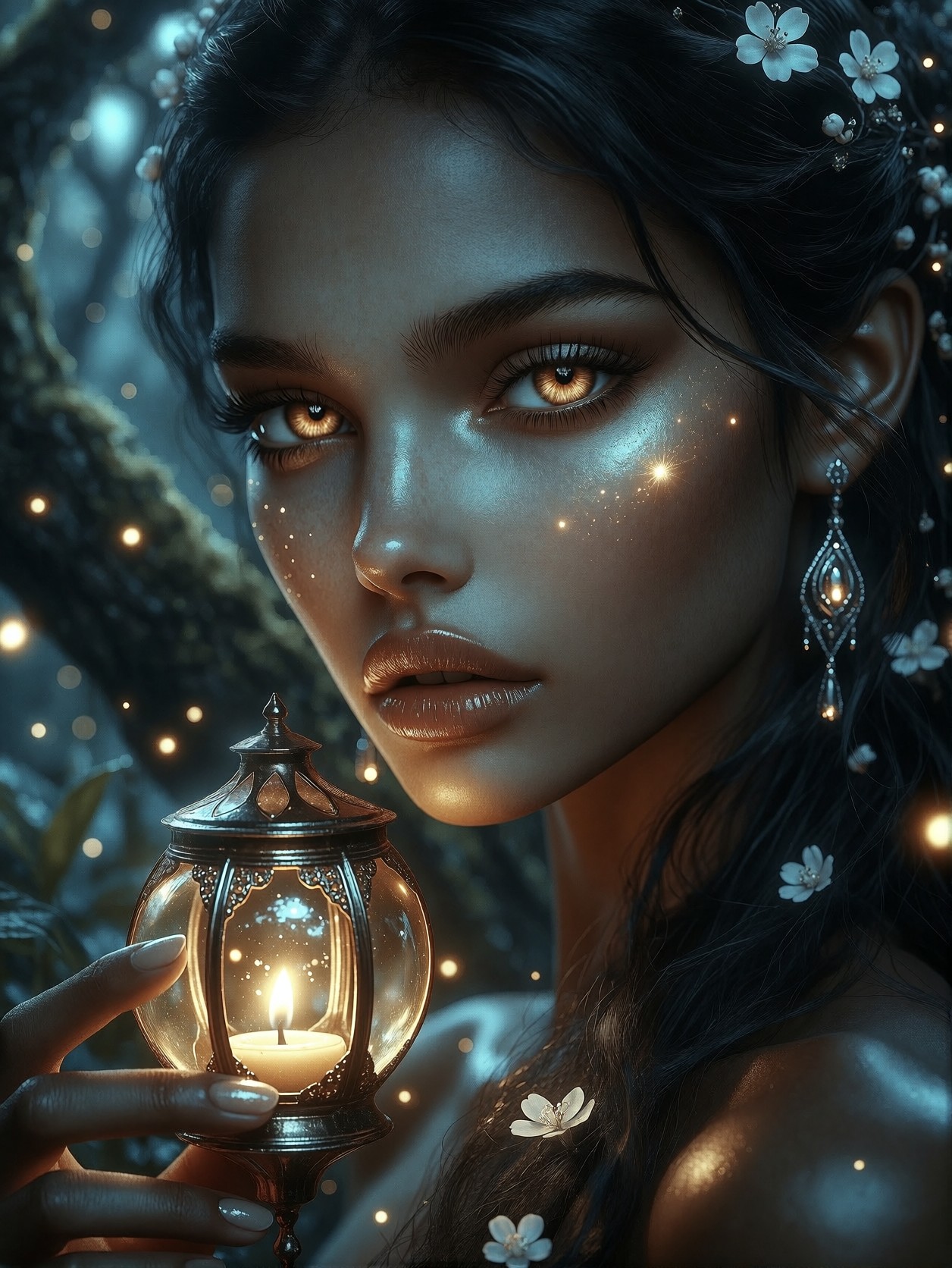 Lantern-Lit Enchanted Woman — AI generated image