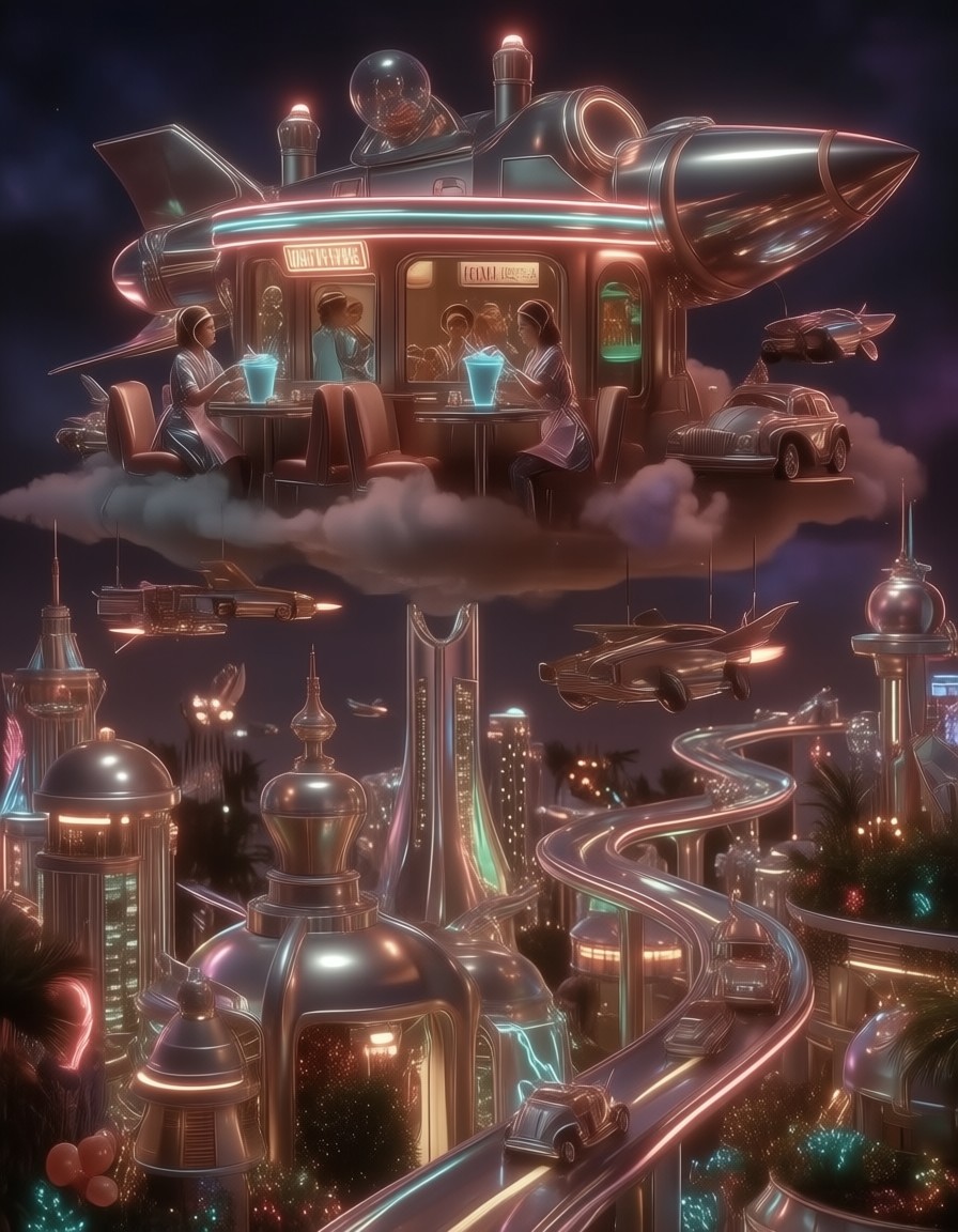 Retro Futuristic Diner Above Neon City — AI generated image
