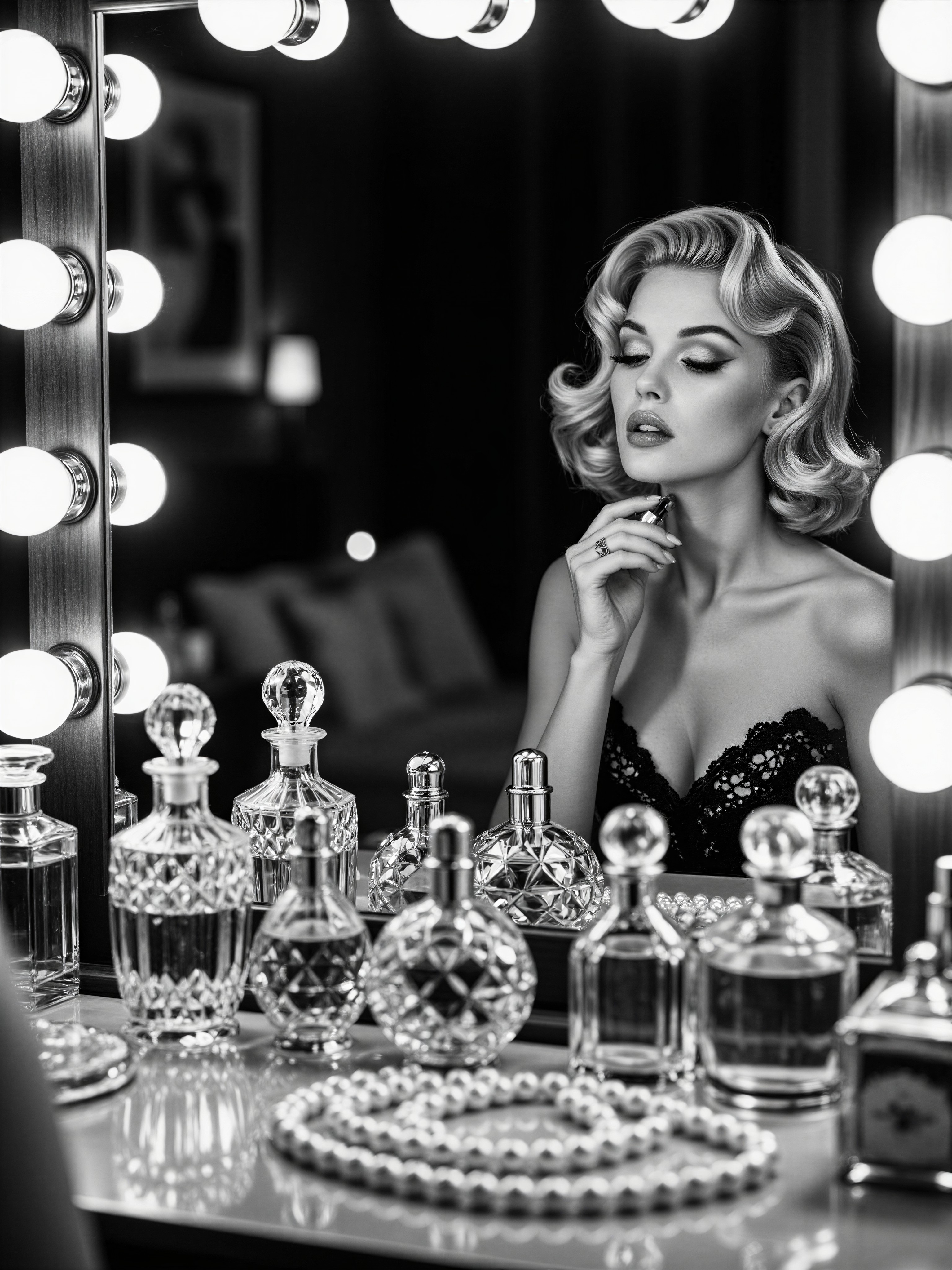 Elegant Woman in Noir Vanity Mirror — AI generated image