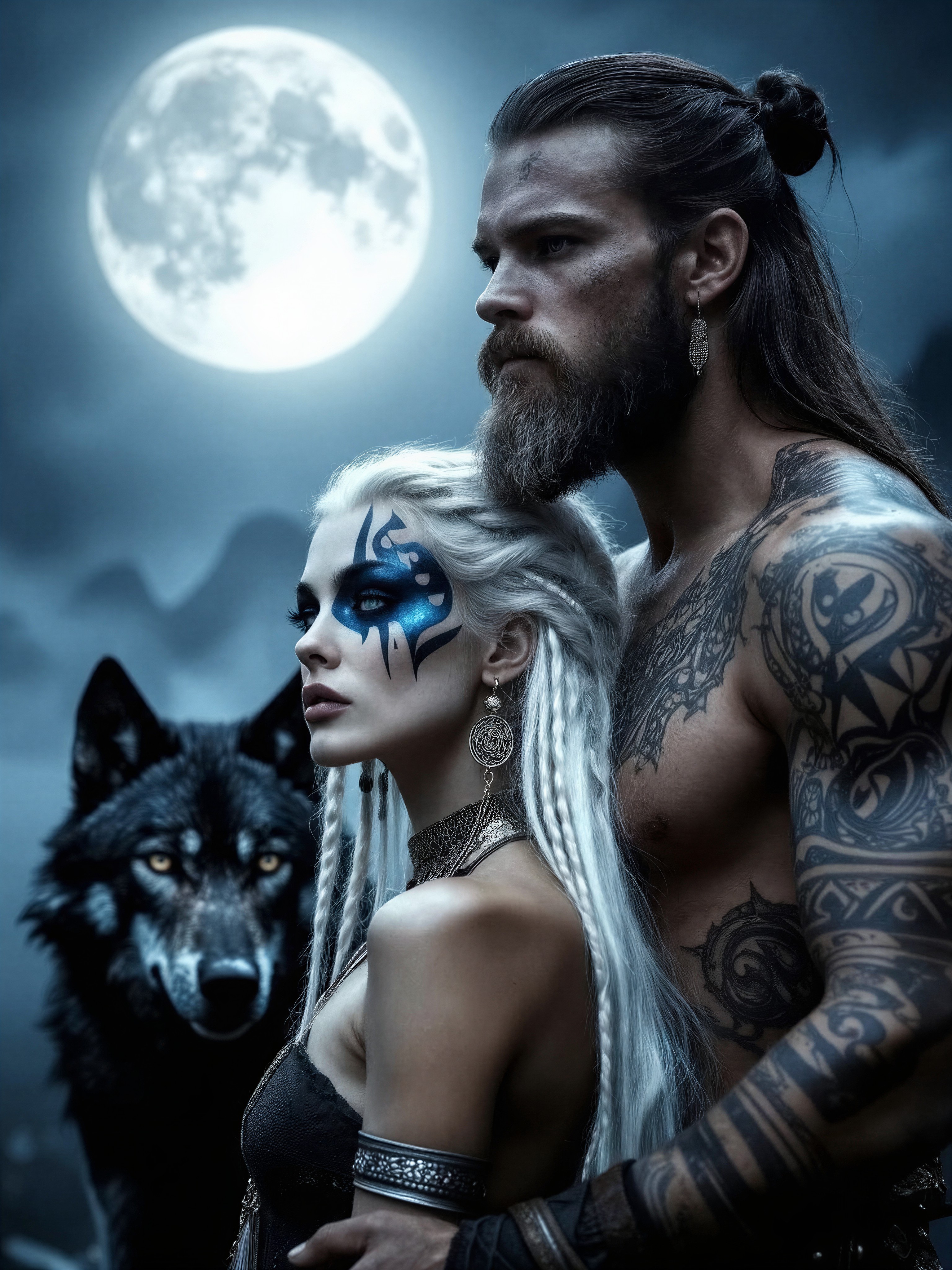 Viking Warrior Couple Under Glowing Moon — AI generated image