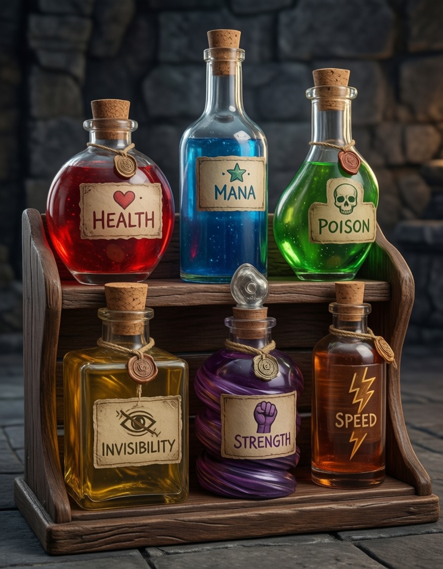 Game-Ready Potion Bottles Set — AI generated image