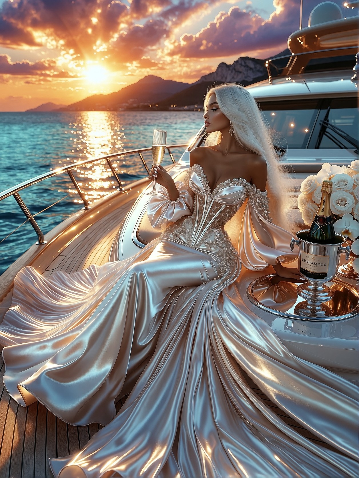Glamorous Yacht Sunset Portrait — AI generated image
