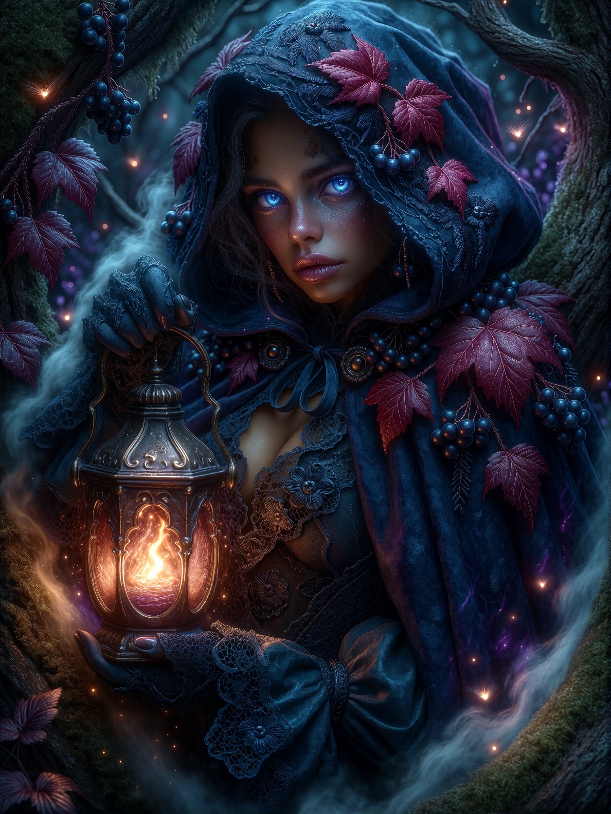 Mystical Woman in Enchanted Twilight Forest — AI generated image