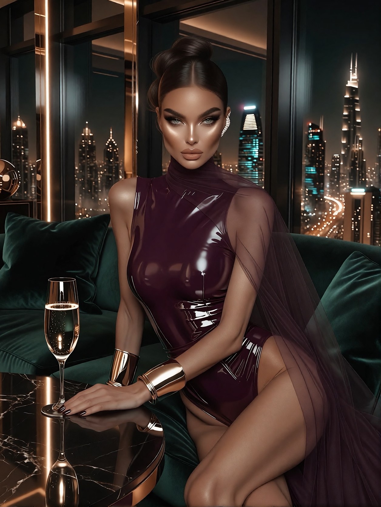 Glamorous Penthouse Skyline Pose — AI generated image