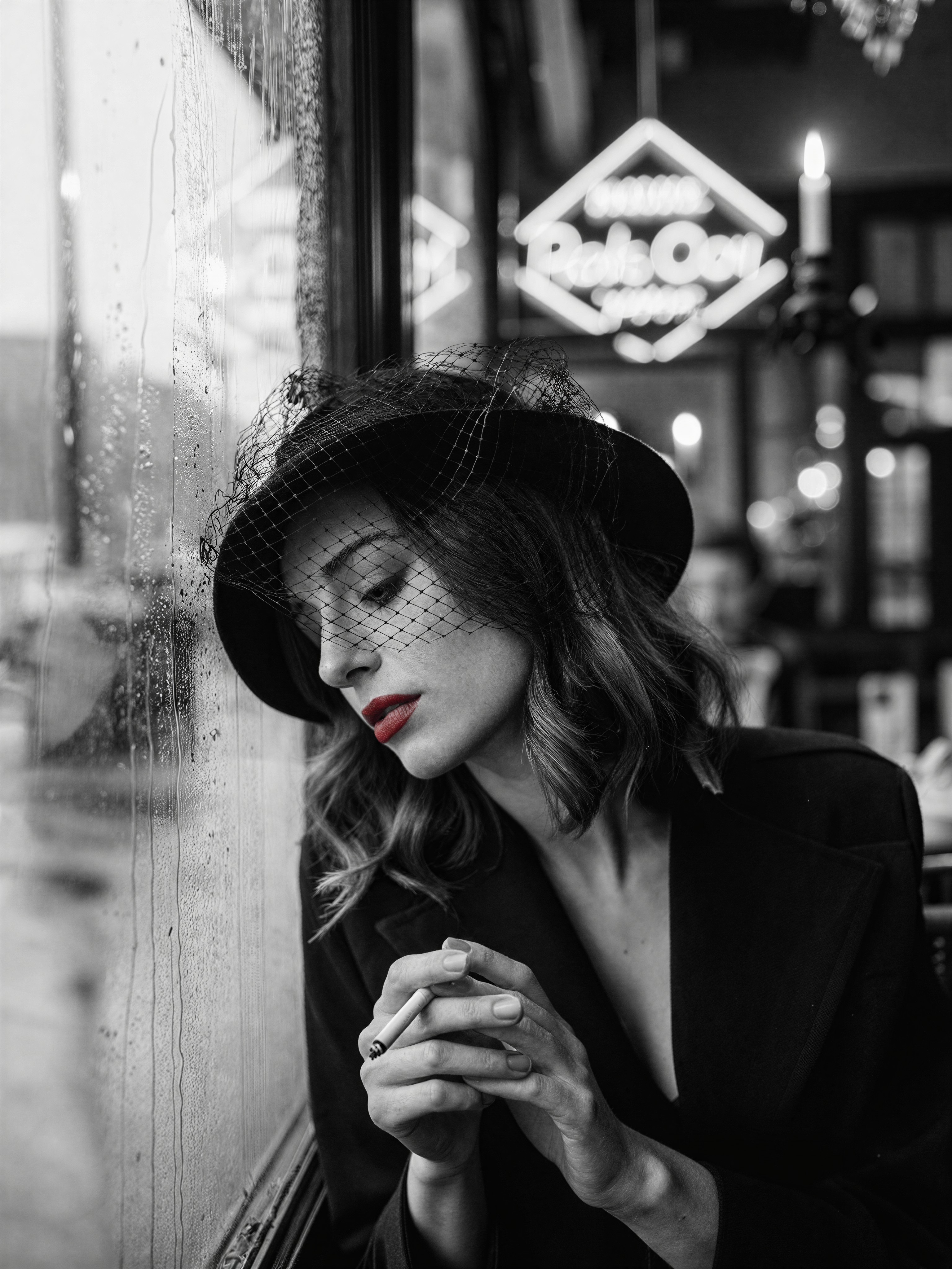 Emotional Portrait of a Sad Woman by Wet Window — AI generated image
