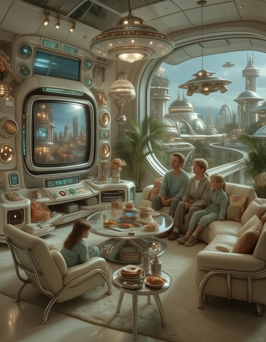 Retro Futuristic Family Living Room — AI generated image