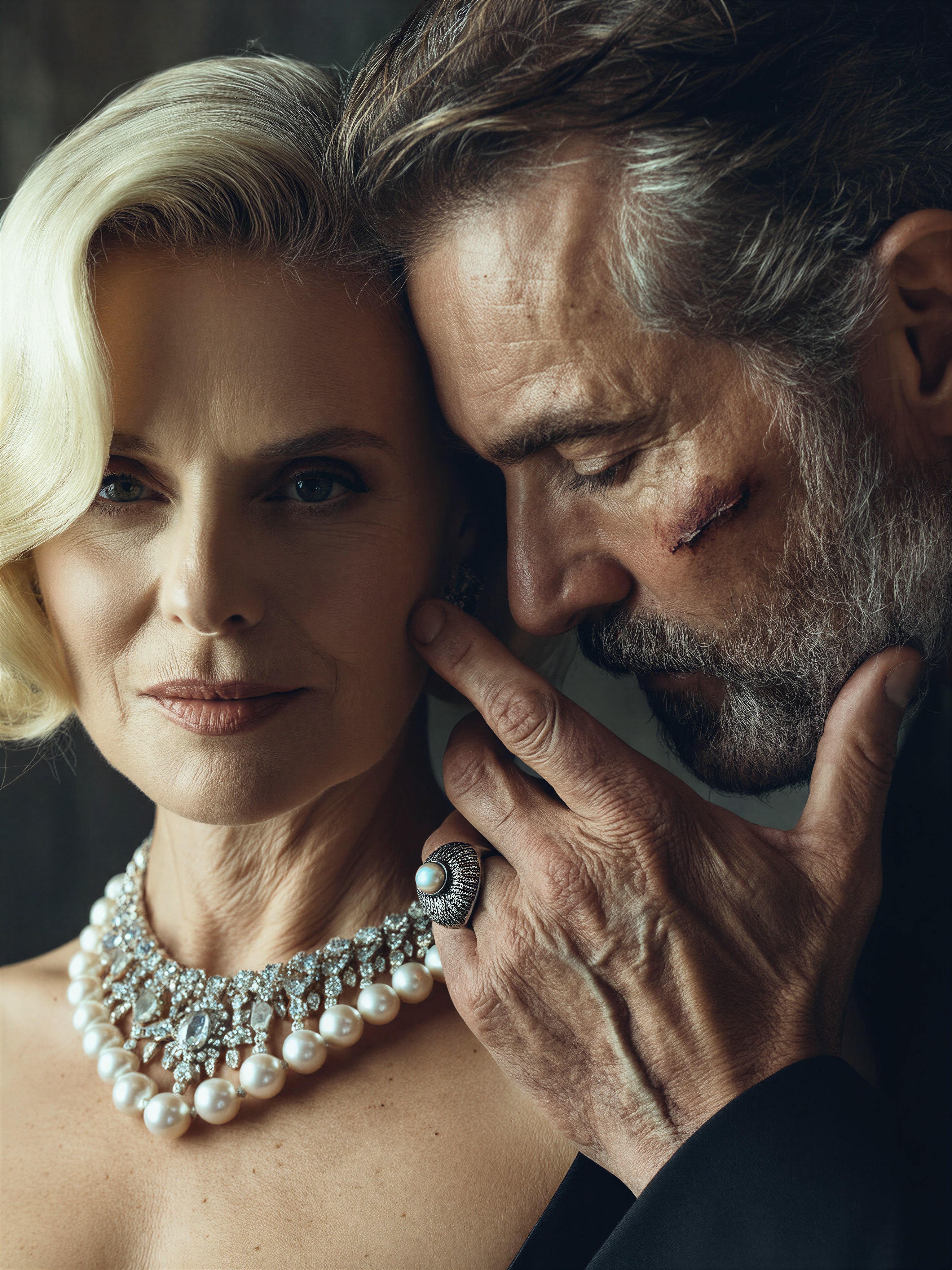 Elegant Woman and Rugged Man in Cinematic Noir — AI generated image